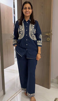 Navy mural cotton co-ord set