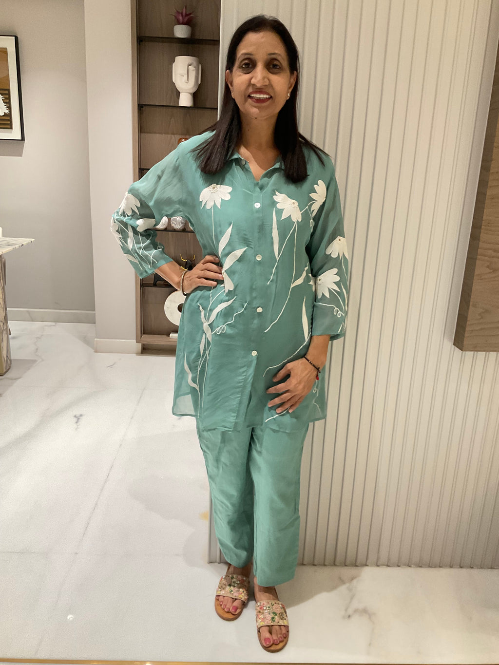 White Flower Organza Co-Ord Set