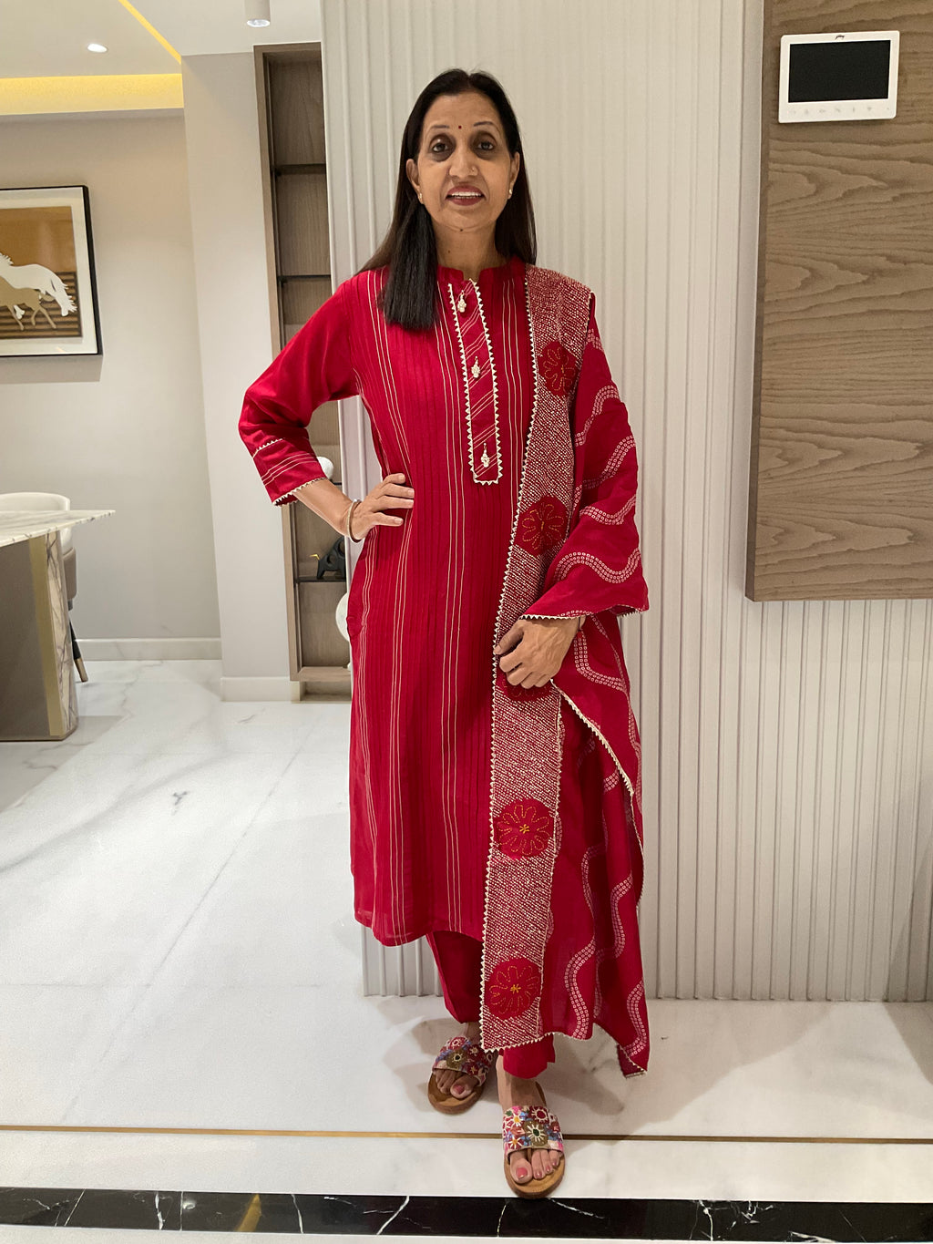 Pure Chanderi Pin Tuck Suit