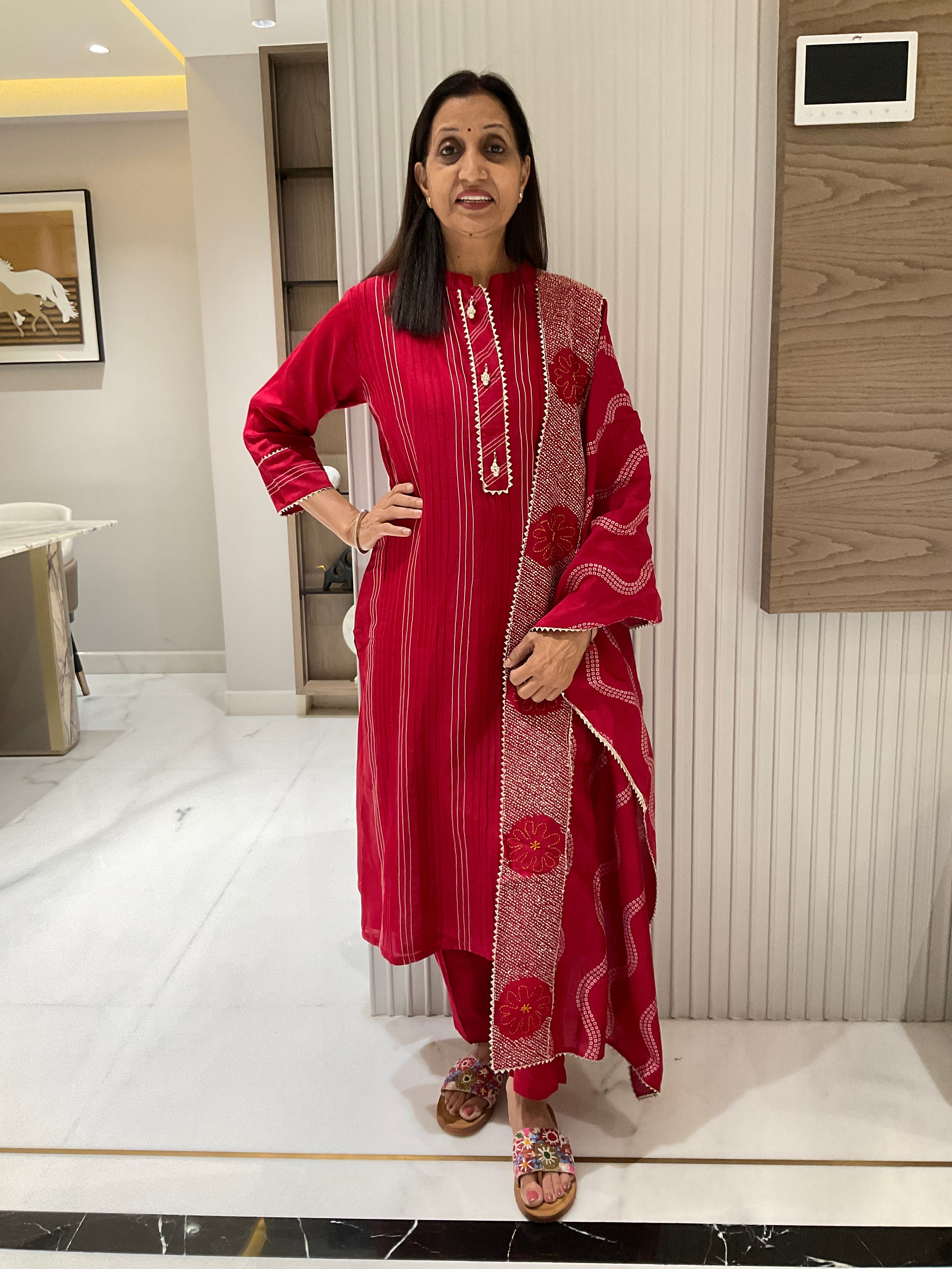 Pure Chanderi Pin Tuck Suit