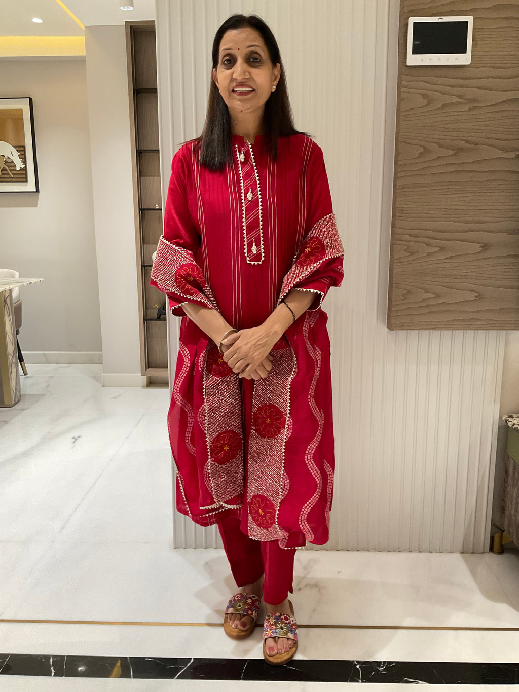 Pure Chanderi Pin Tuck Suit