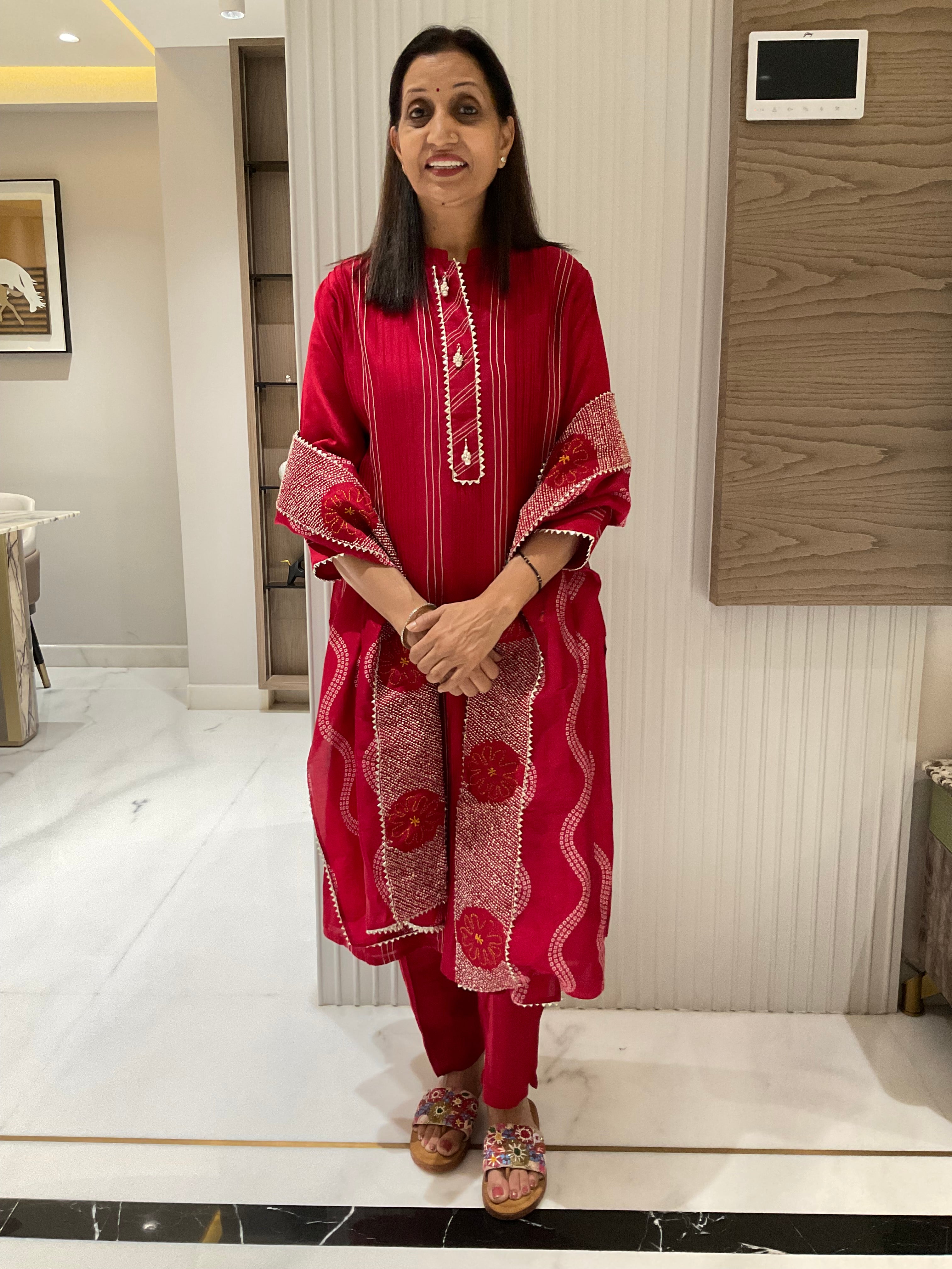 Pure Chanderi Pin Tuck Suit