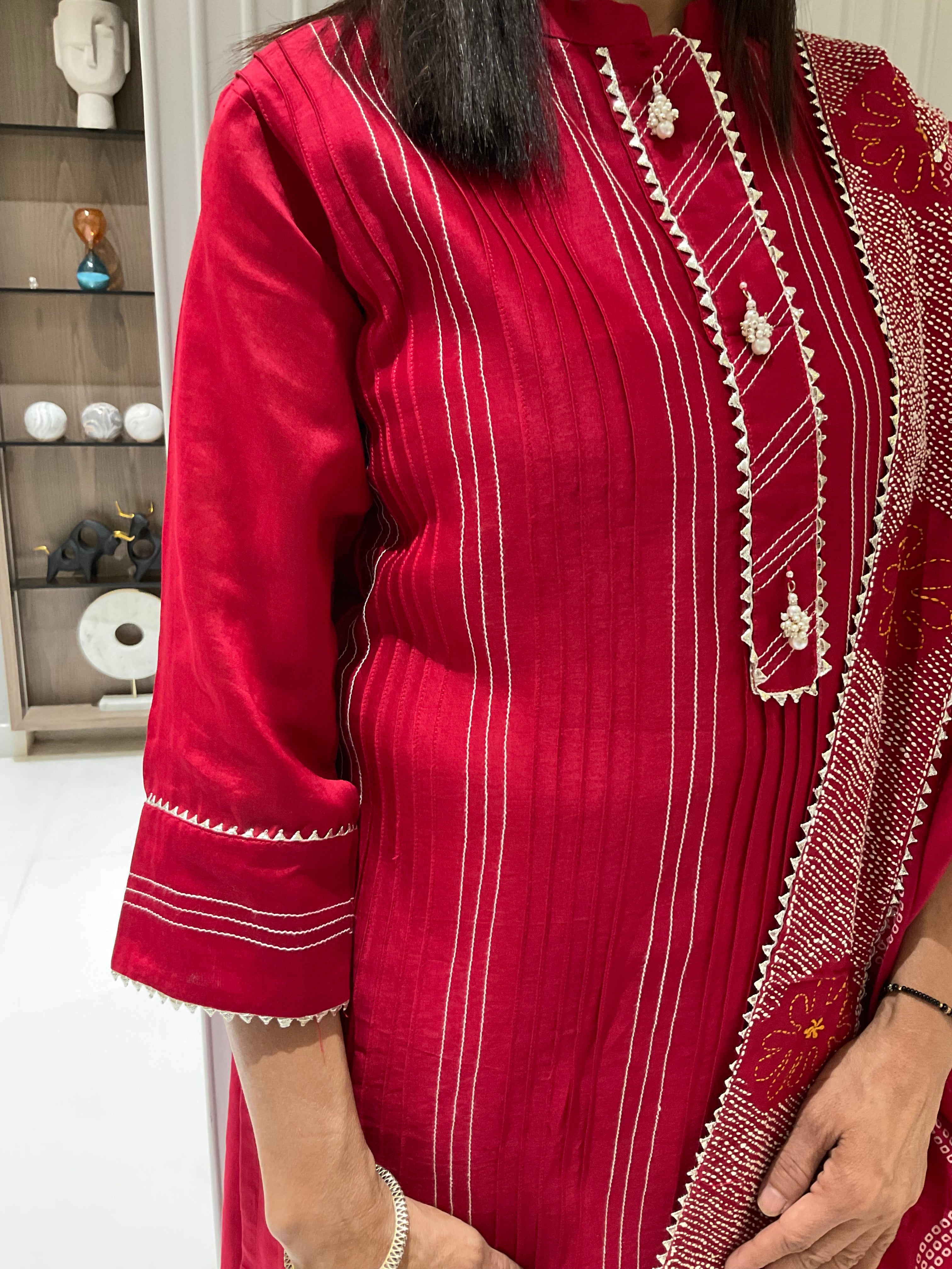 Pure Chanderi Pin Tuck Suit