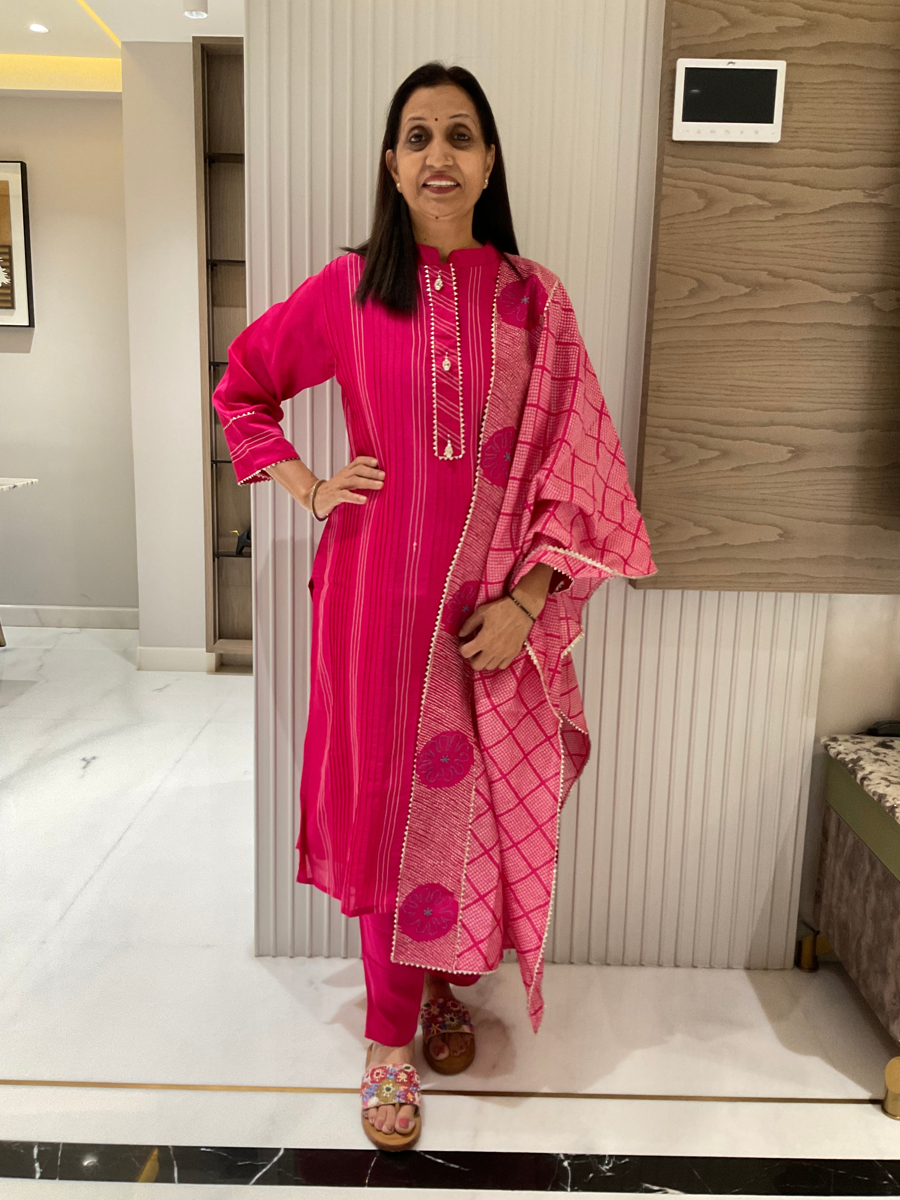Pure Chanderi Pin Tuck Suit