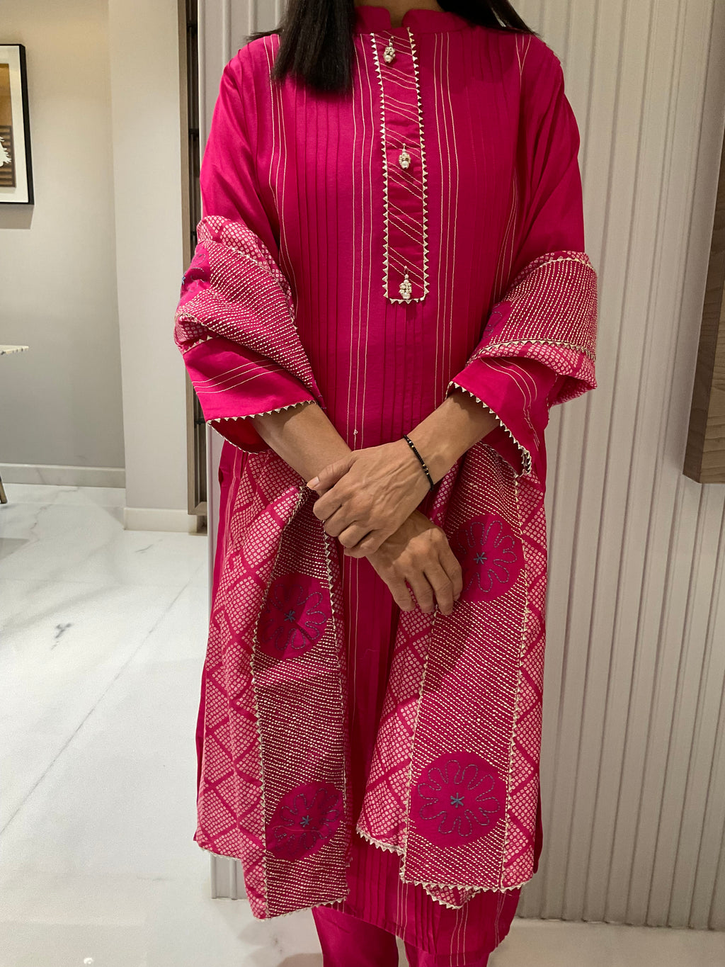 Pure Chanderi Pin Tuck Suit