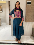 Contrast Embroidery Mul Suits