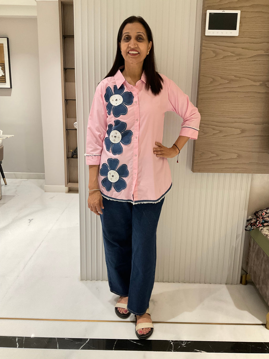 Denim flower cotton shirt