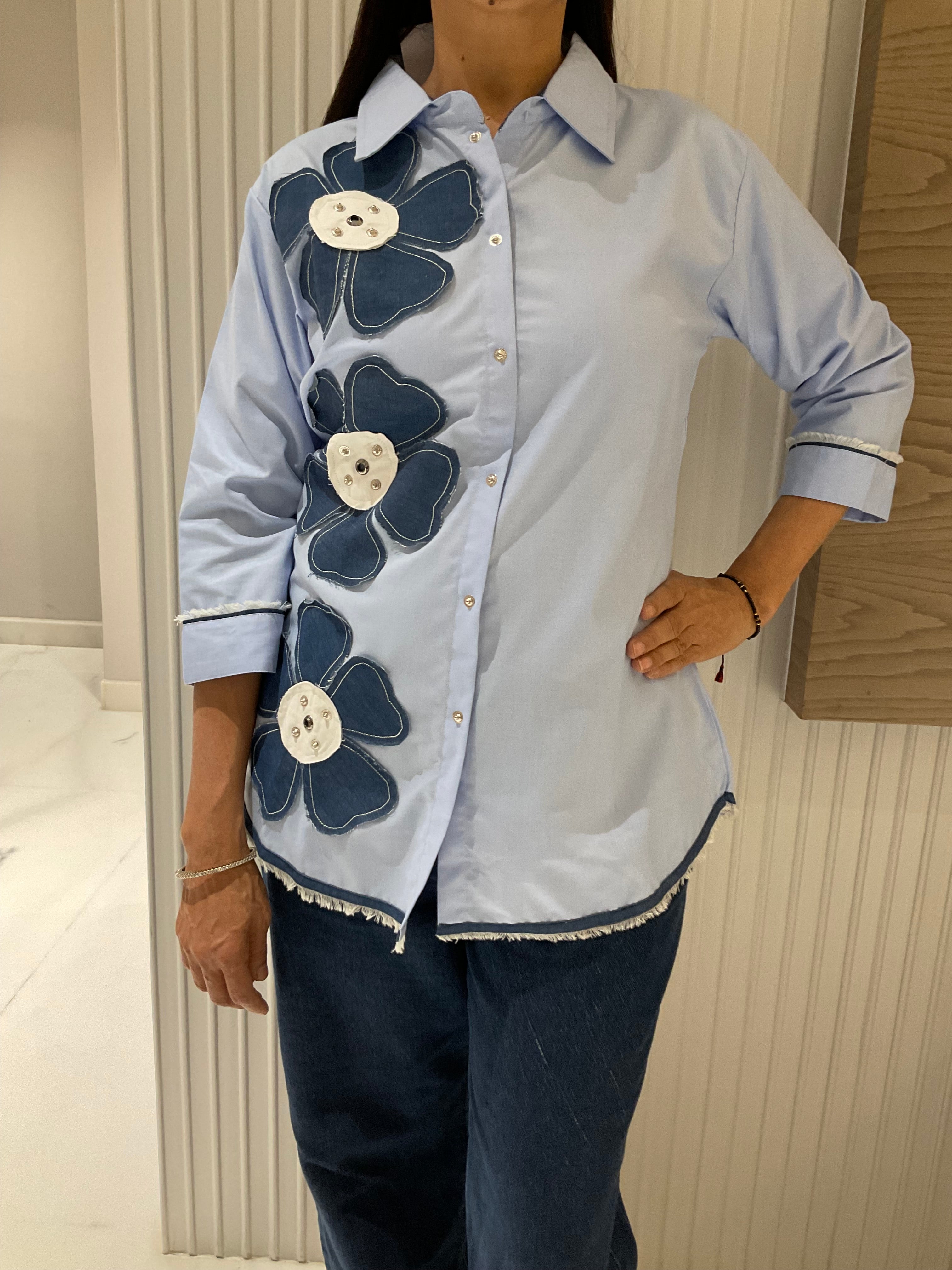 Denim flower cotton shirt