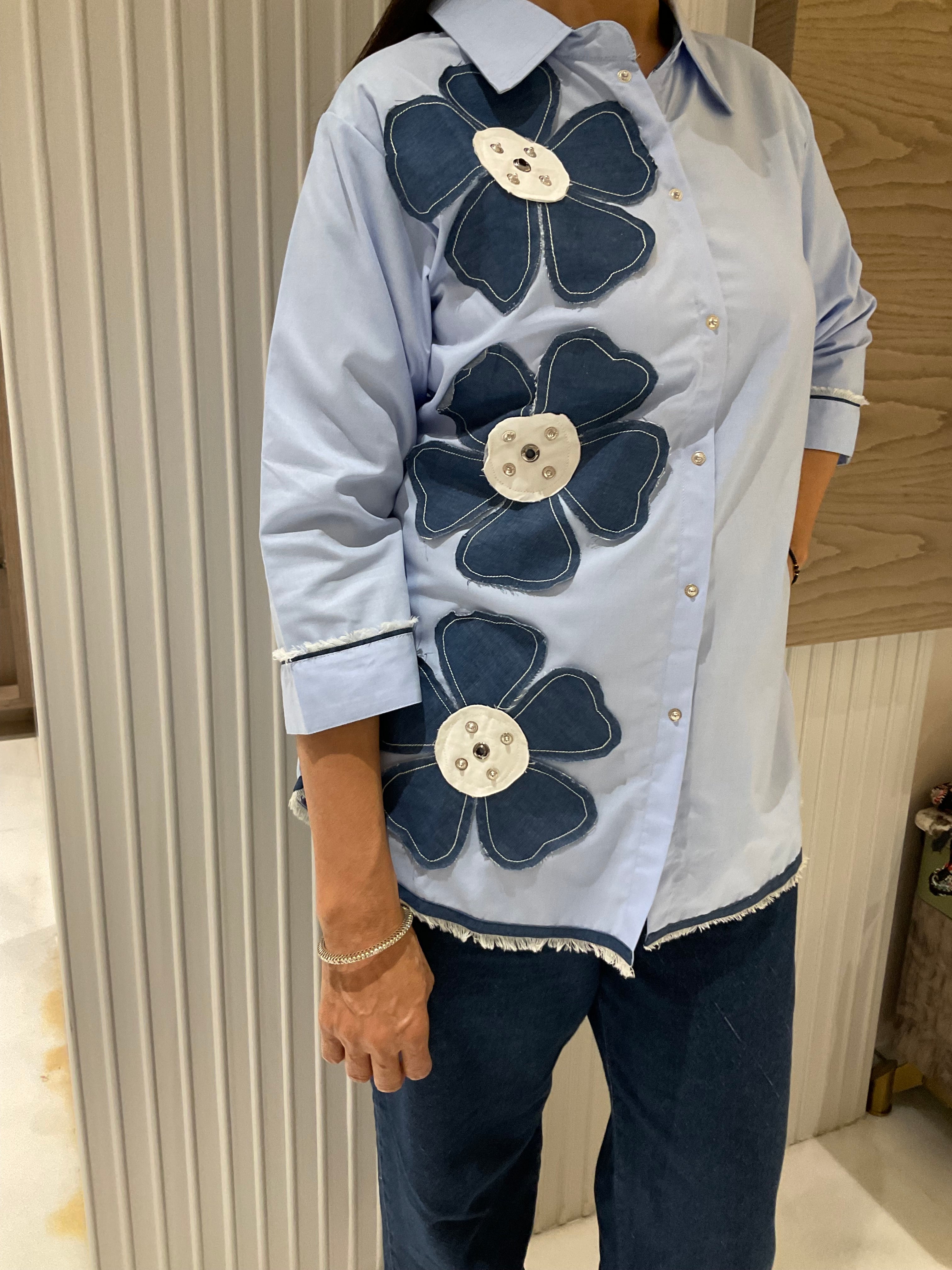 Denim flower cotton shirt