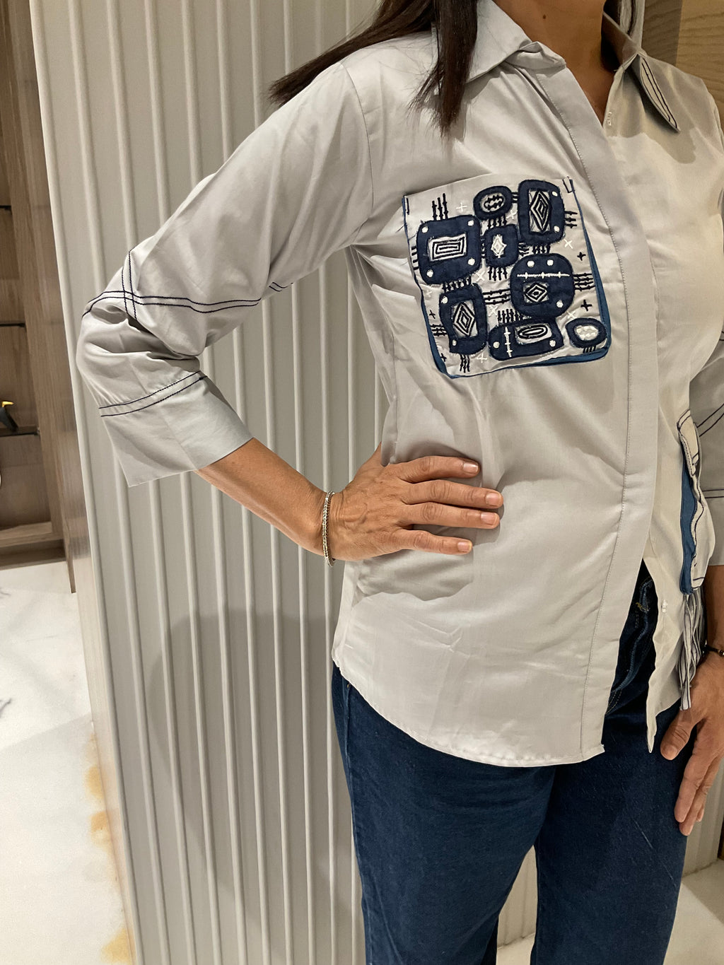 Geometric shirt with back work