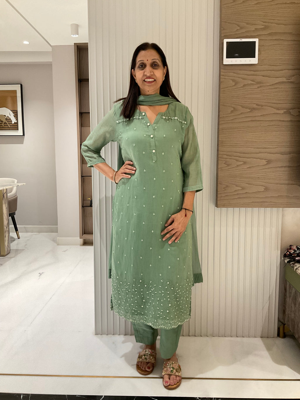 Olive branch beadwork suit