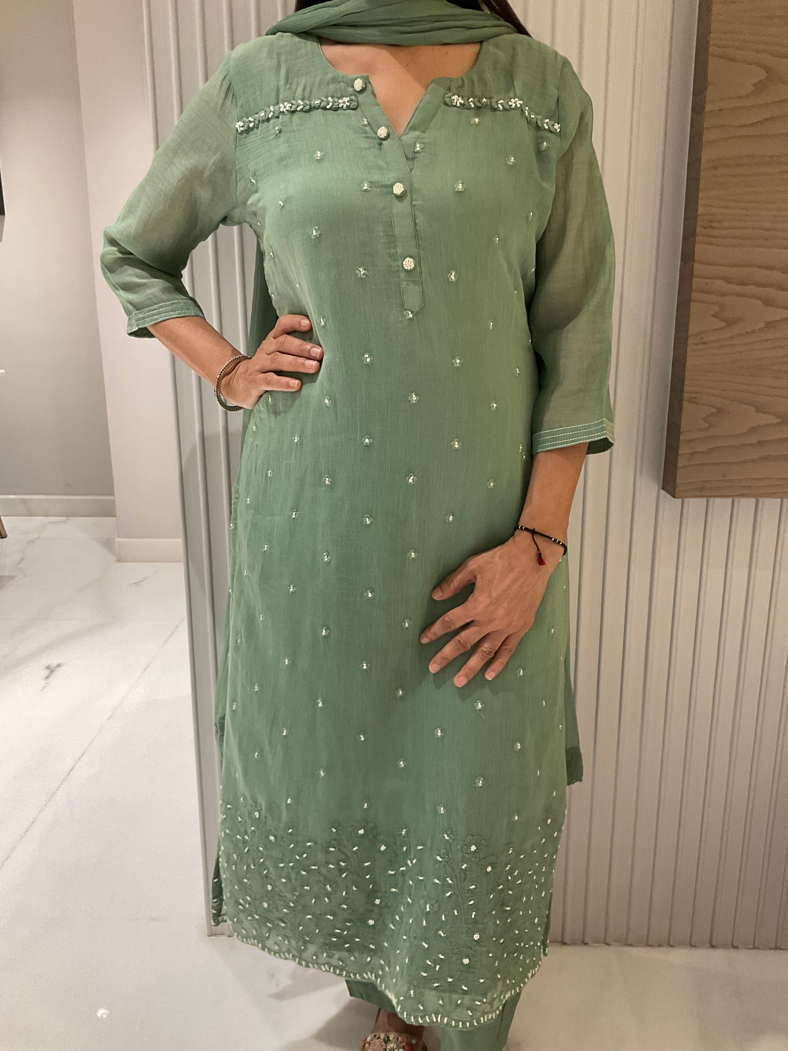 Olive branch beadwork suit