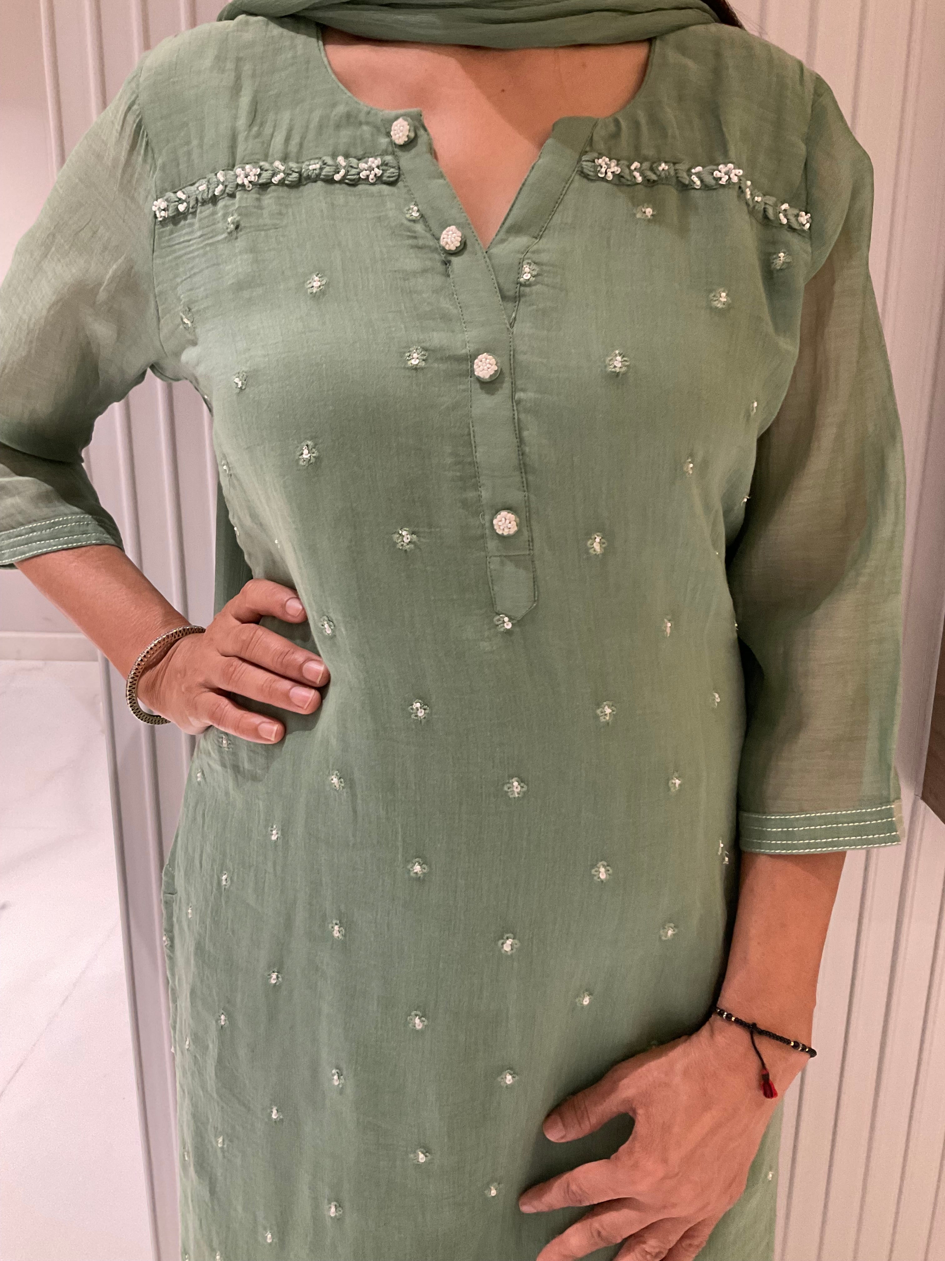 Olive branch beadwork suit