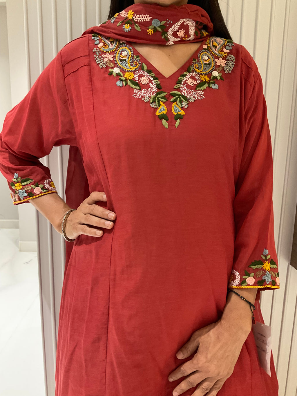 Multi-color Paisley embroidery suit