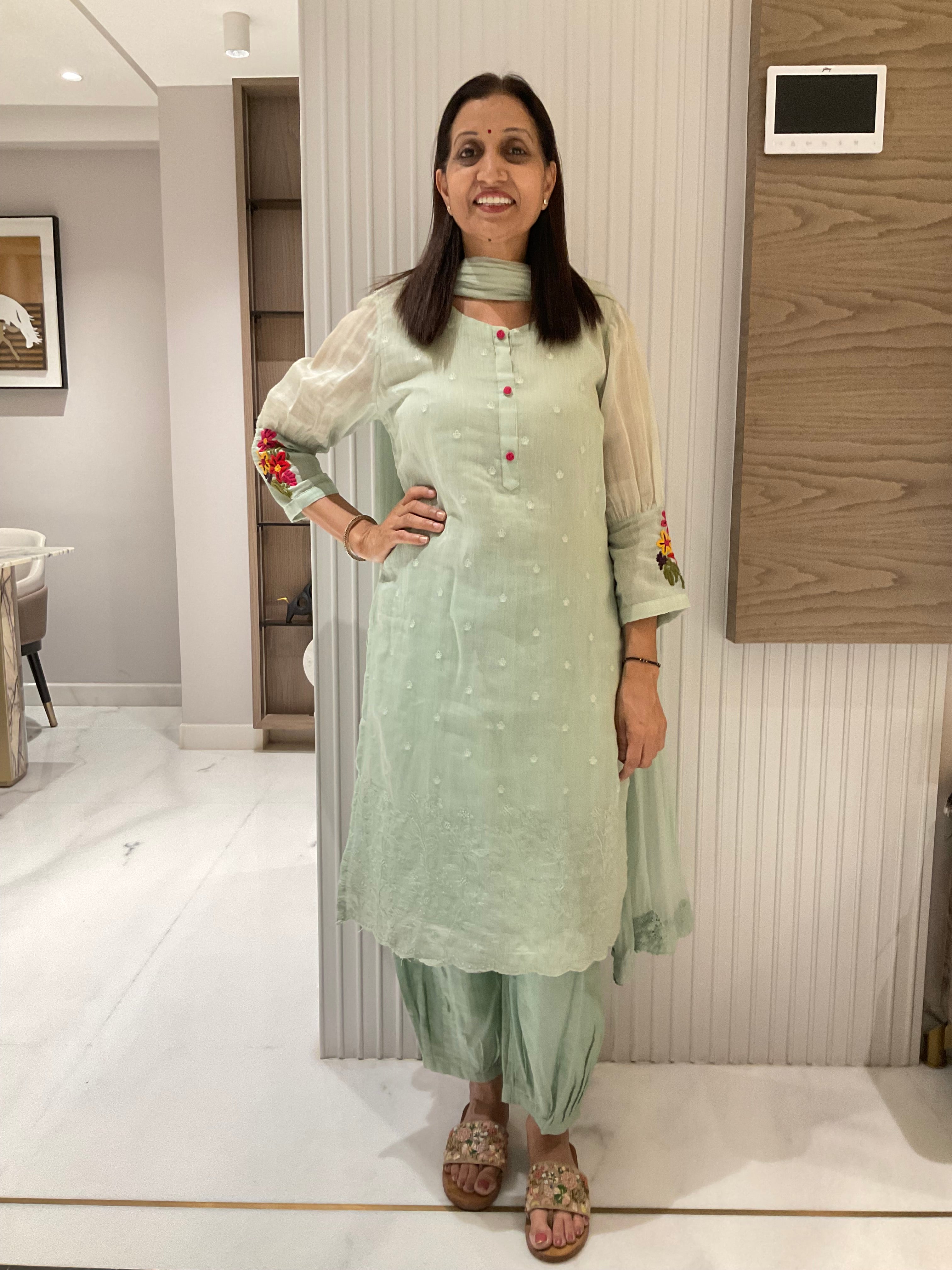 Floral thread work straight suits