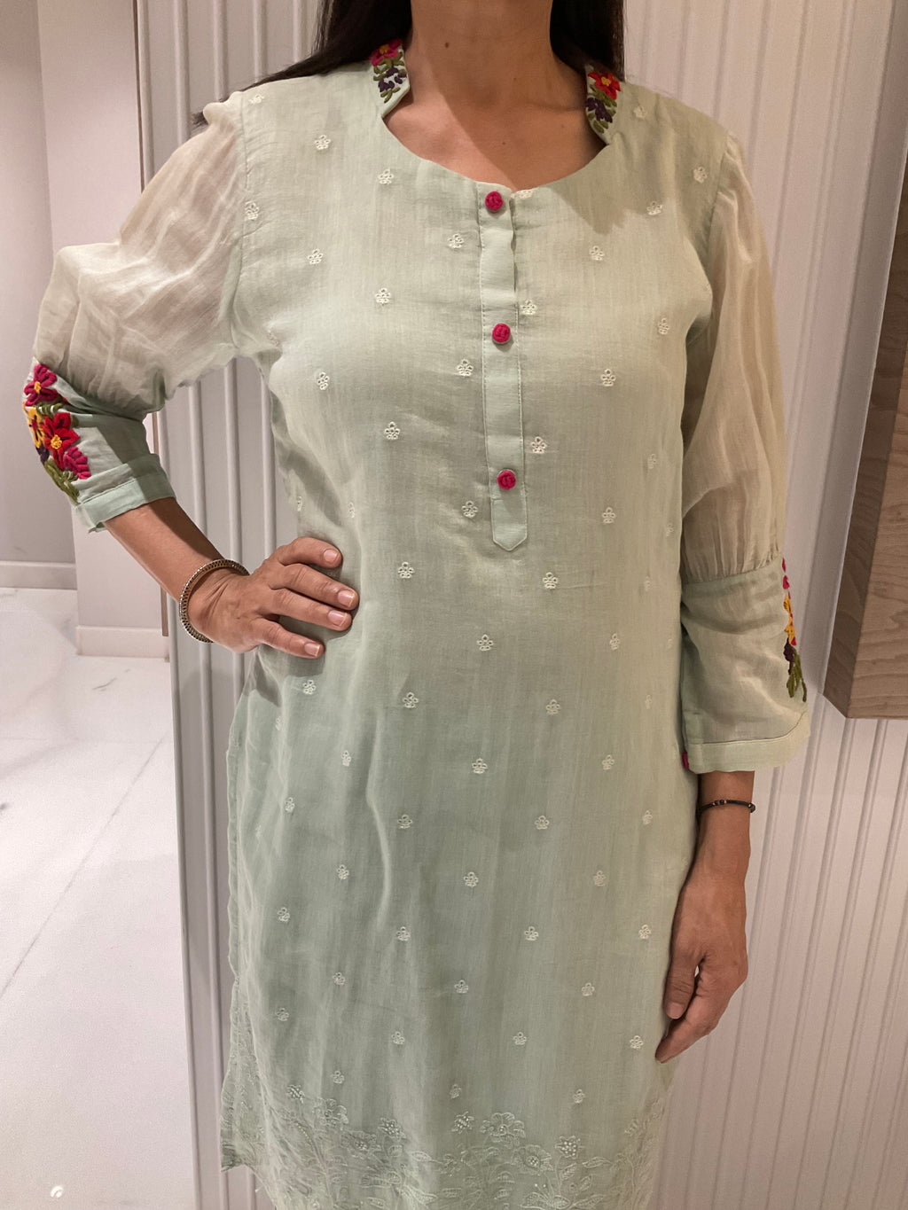Floral thread work straight suits