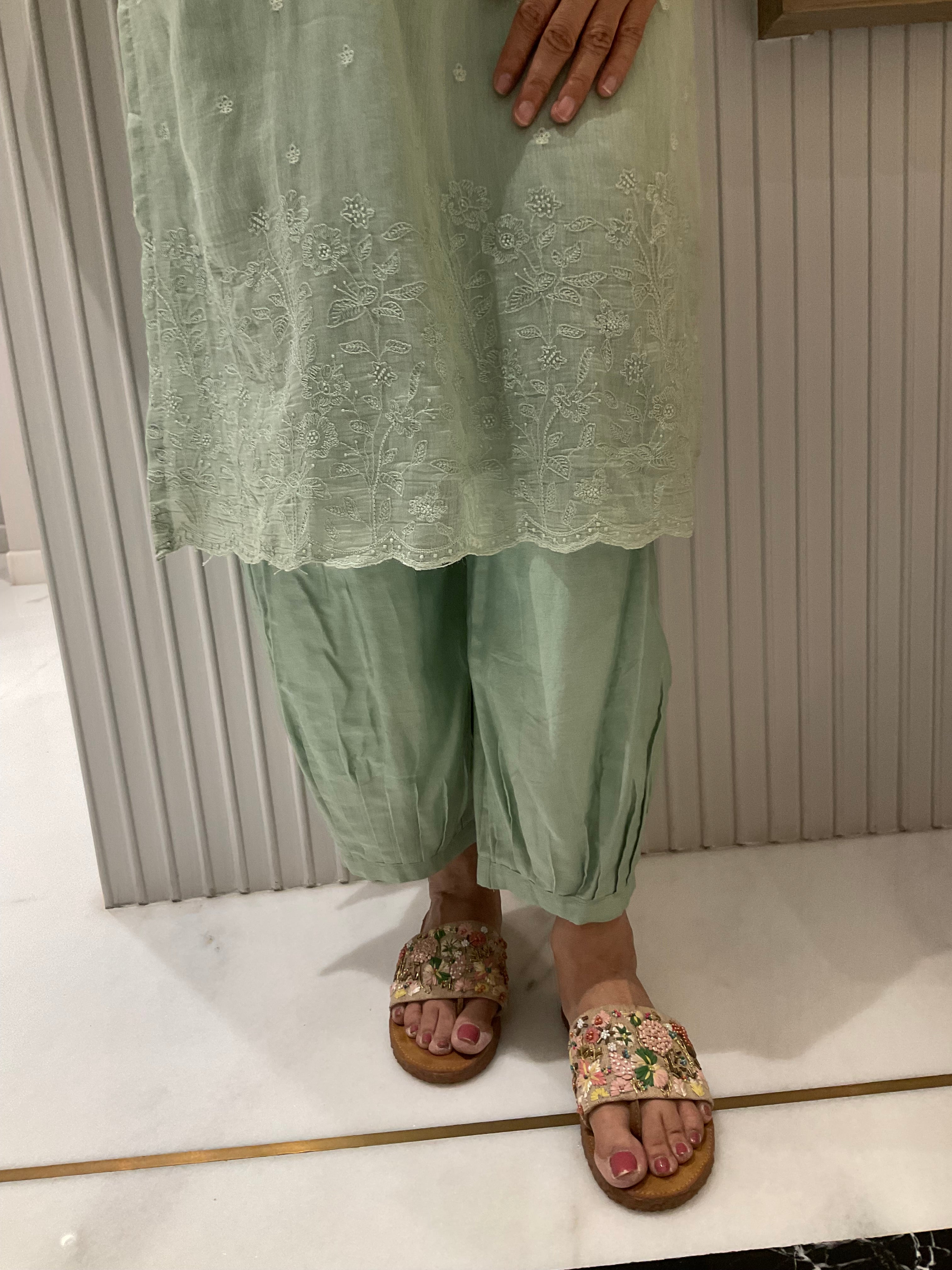 Floral thread work straight suits