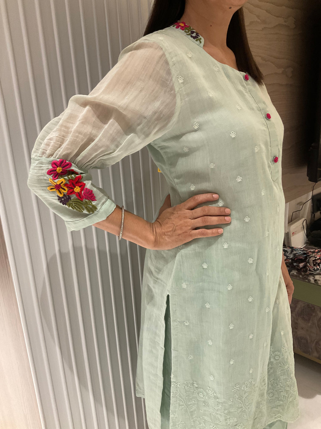 Floral thread work straight suits