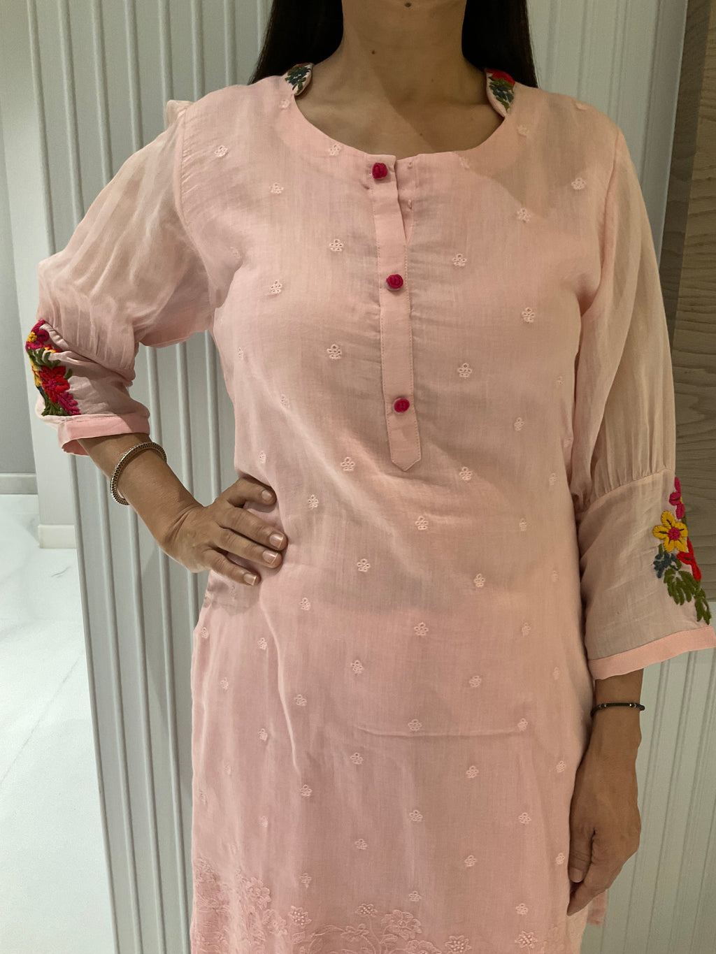 Floral thread work straight suits