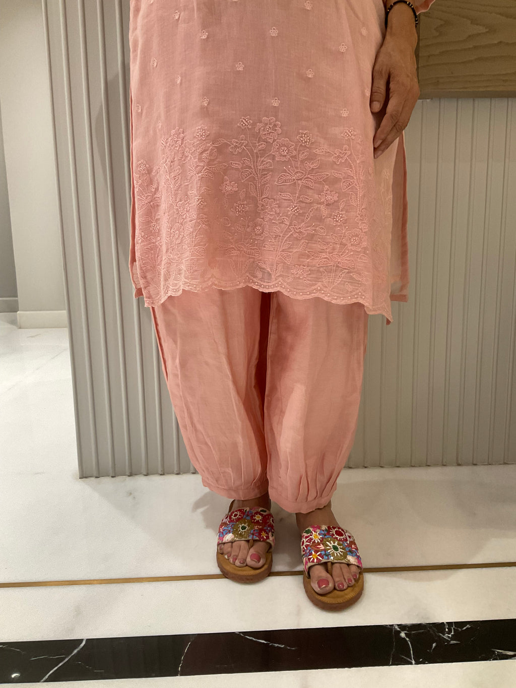 Floral thread work straight suits