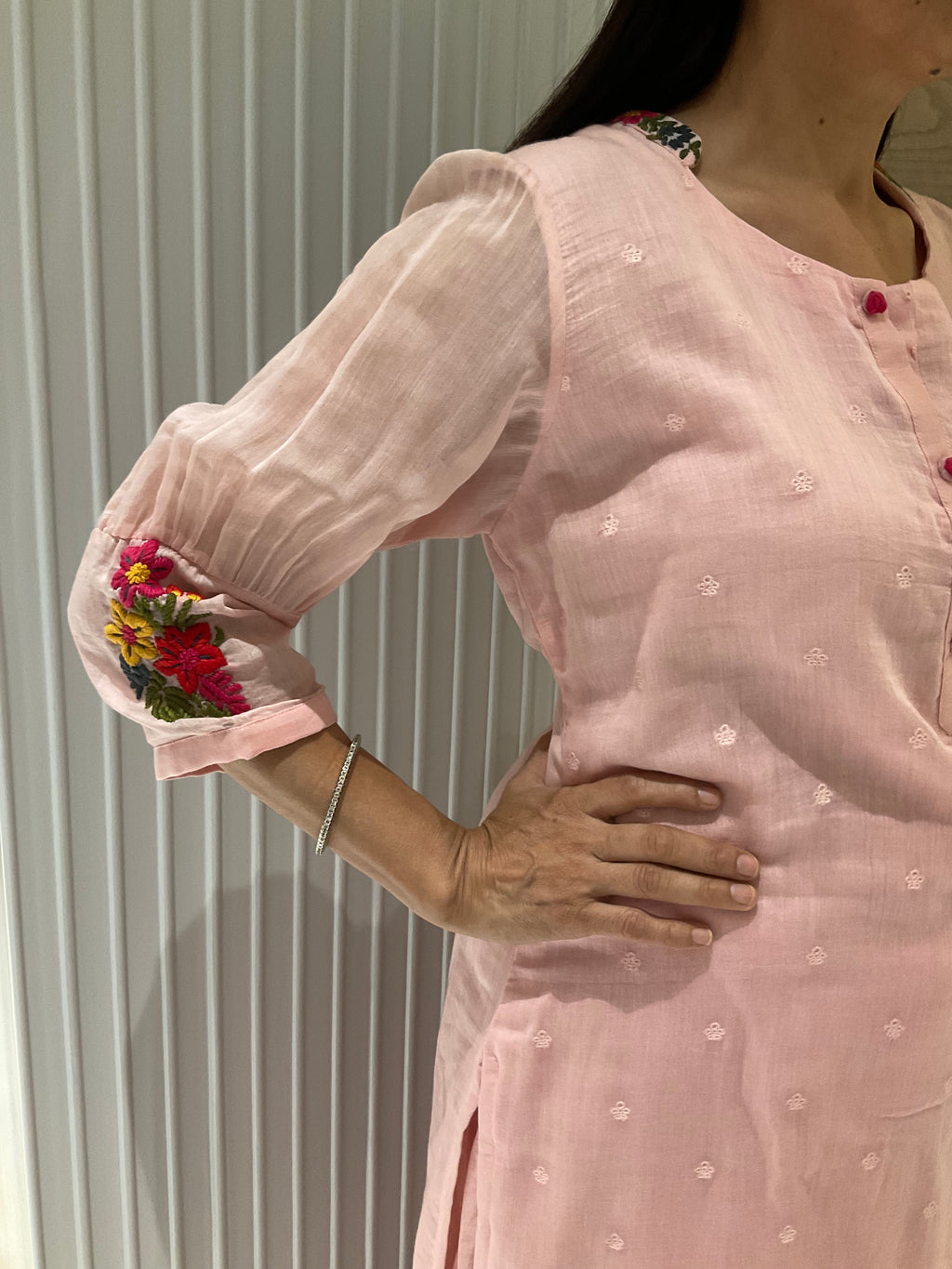 Floral thread work straight suits