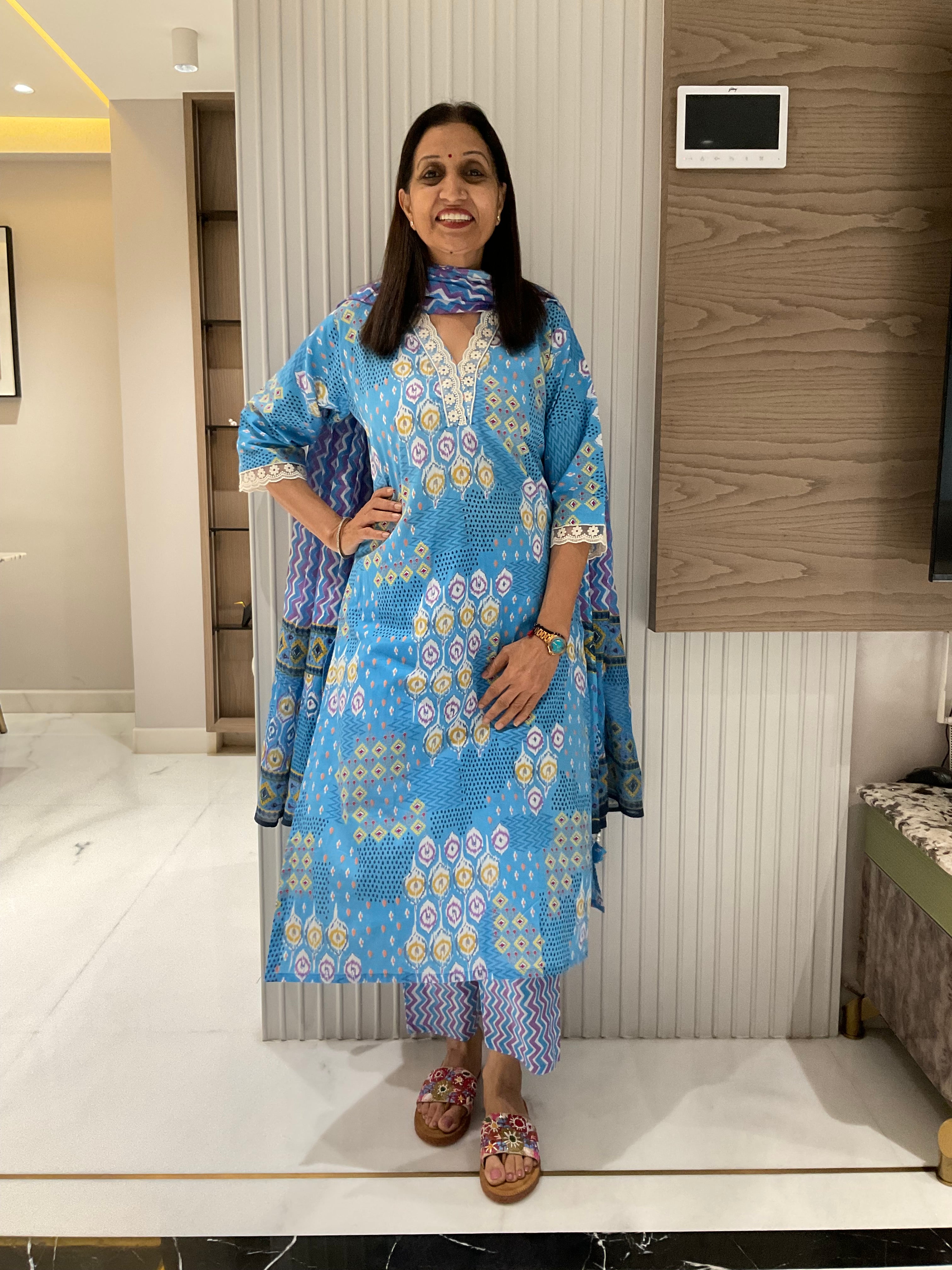 Blue bloom straight cotton suits