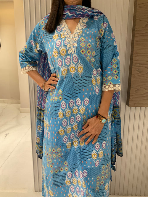 Blue bloom straight cotton suits