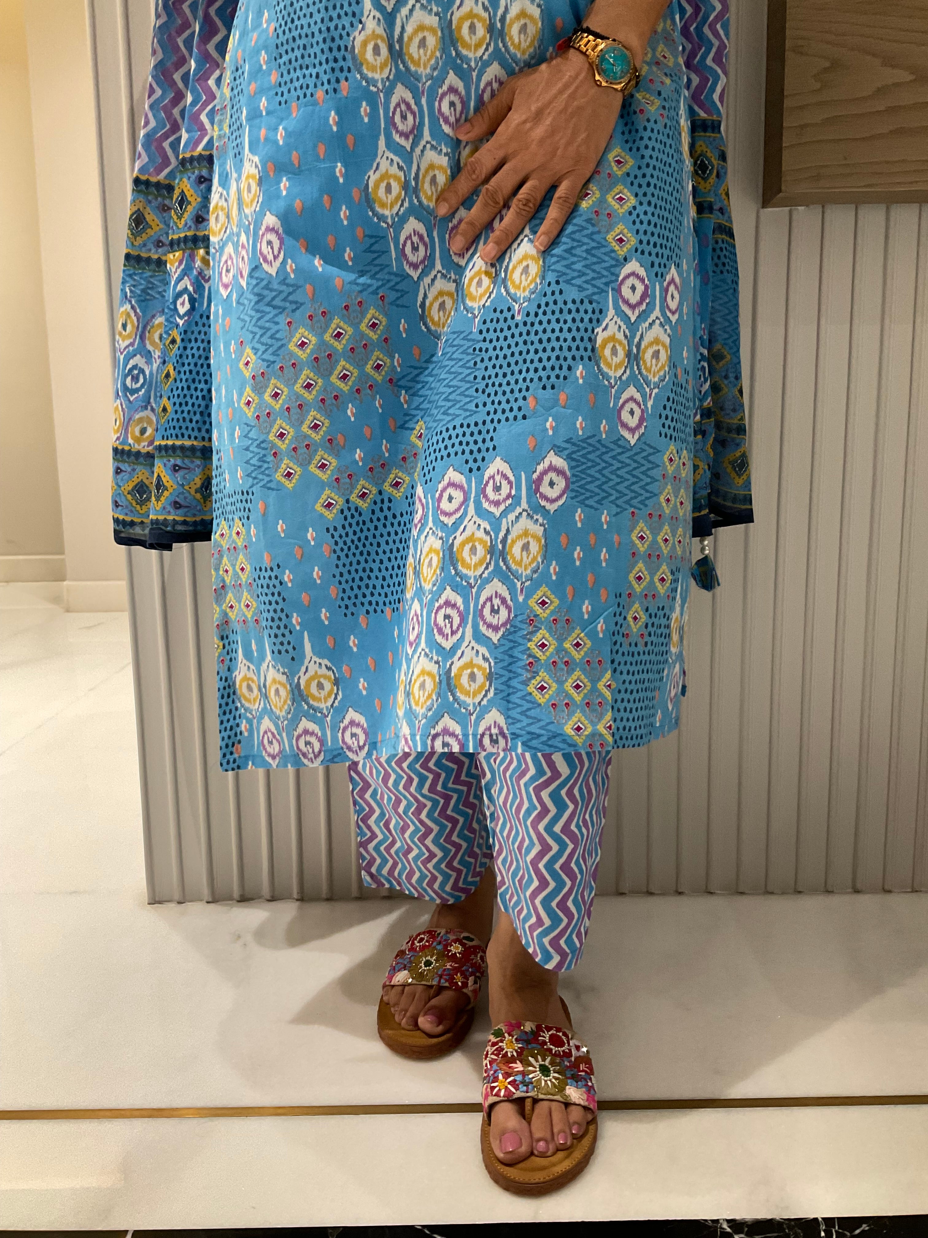 Blue bloom straight cotton suits