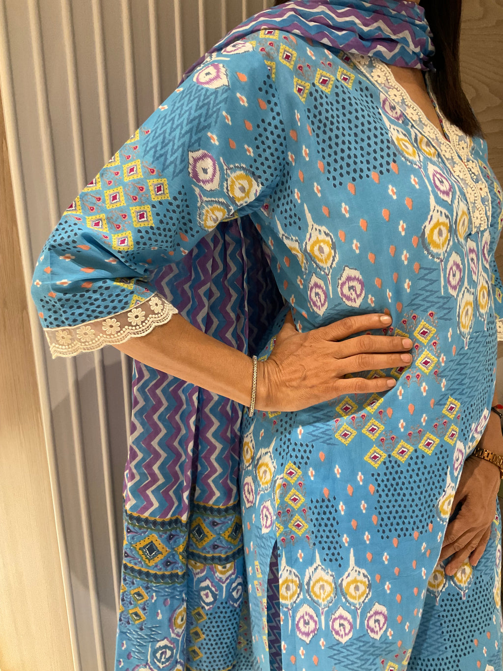 Blue bloom straight cotton suits