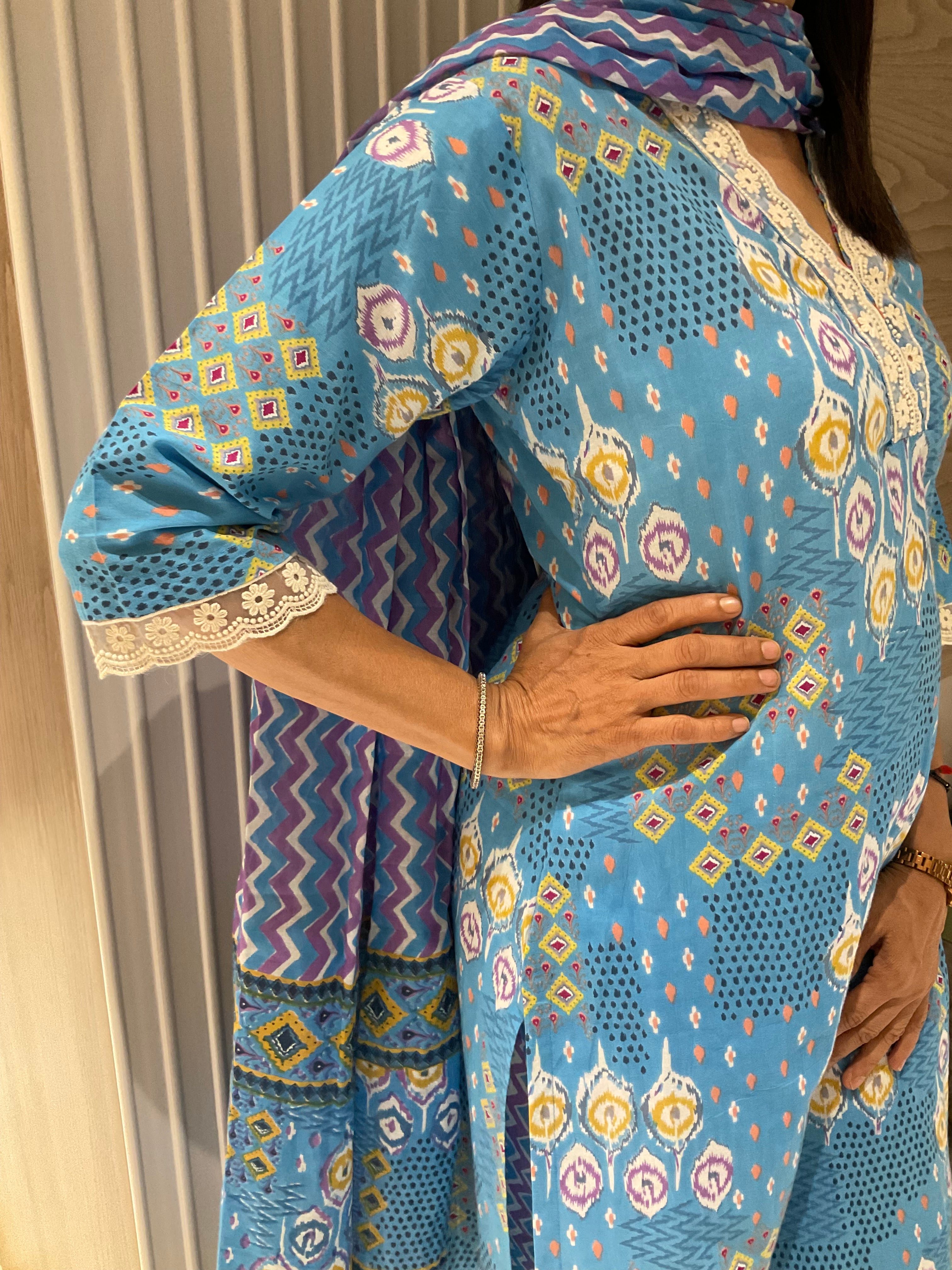 Blue bloom straight cotton suits