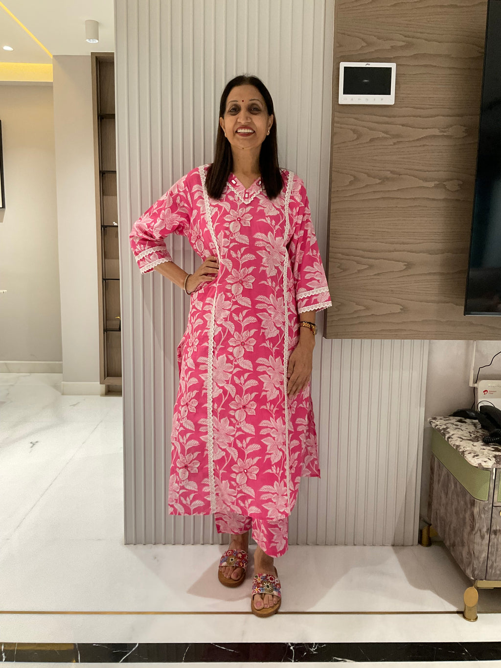 Pink punch straight cotton suit
