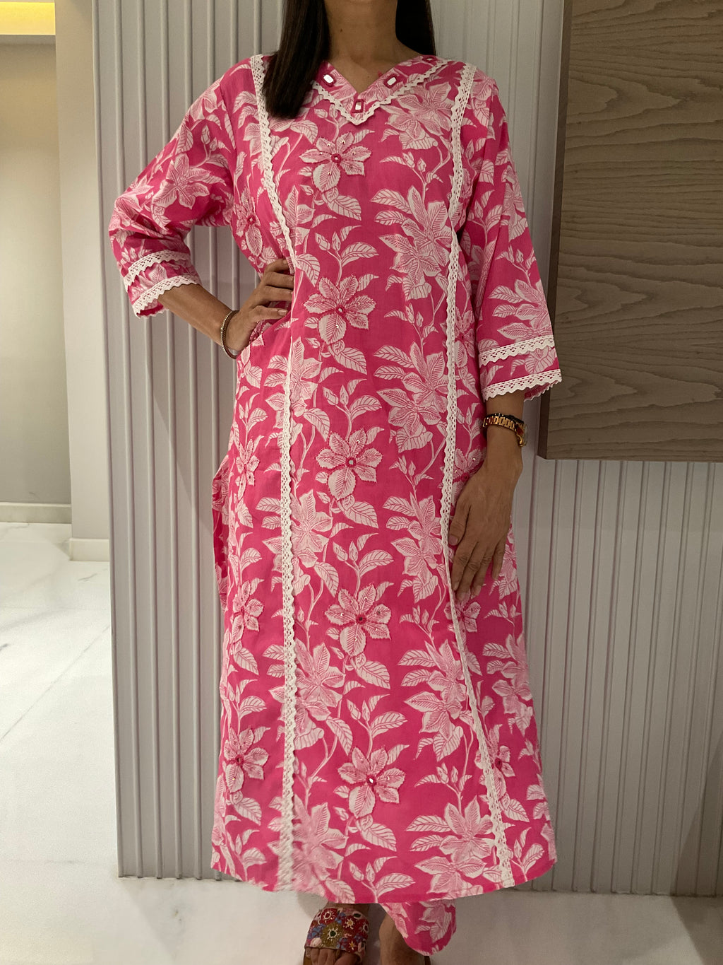Pink punch straight cotton suit