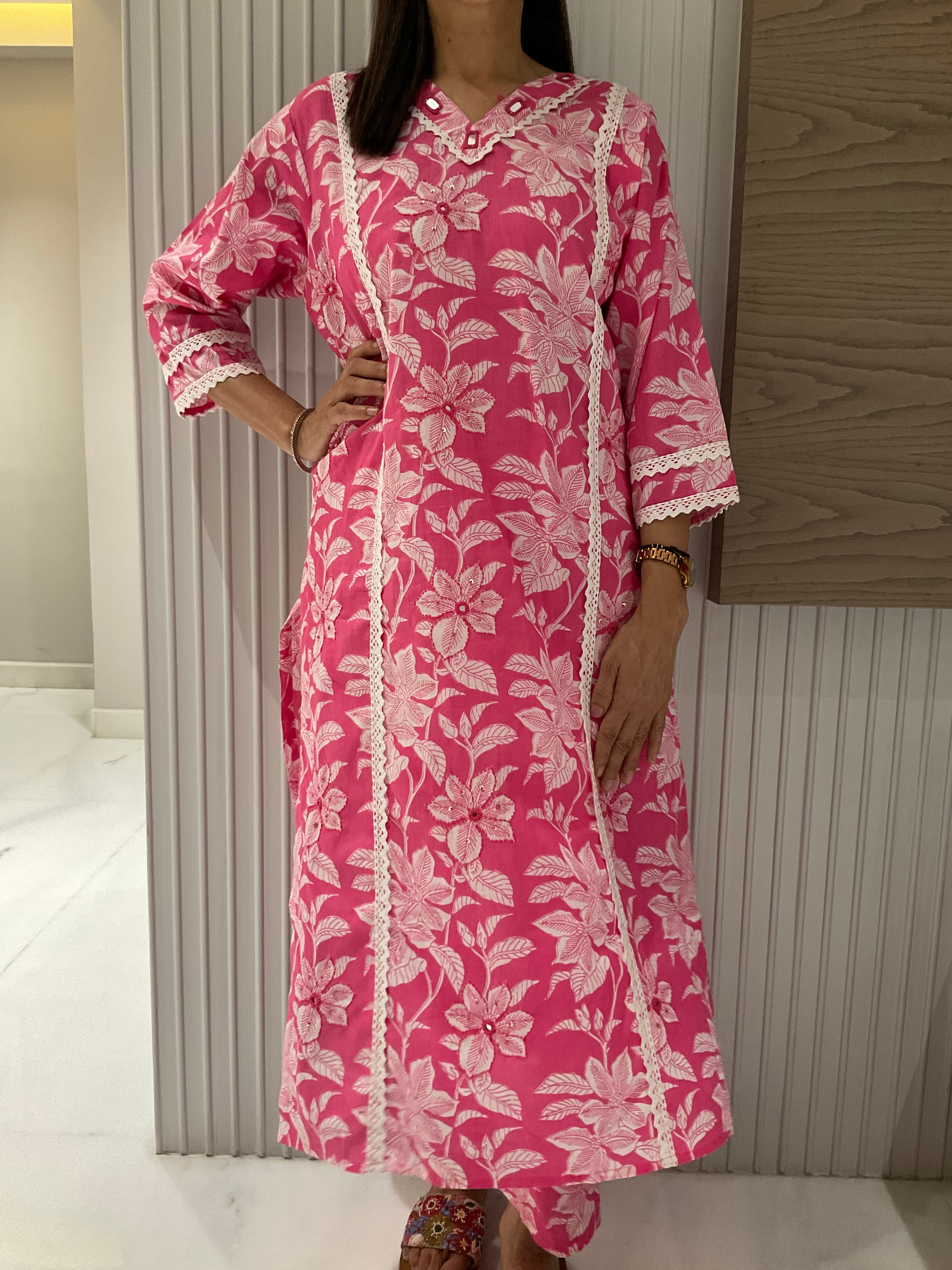 Pink punch straight cotton suit
