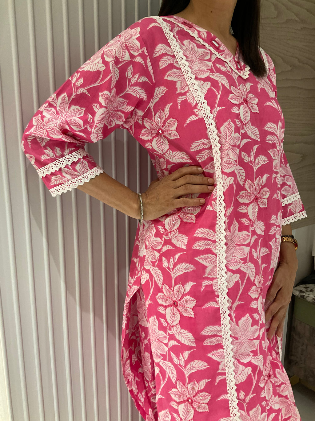 Pink punch straight cotton suit