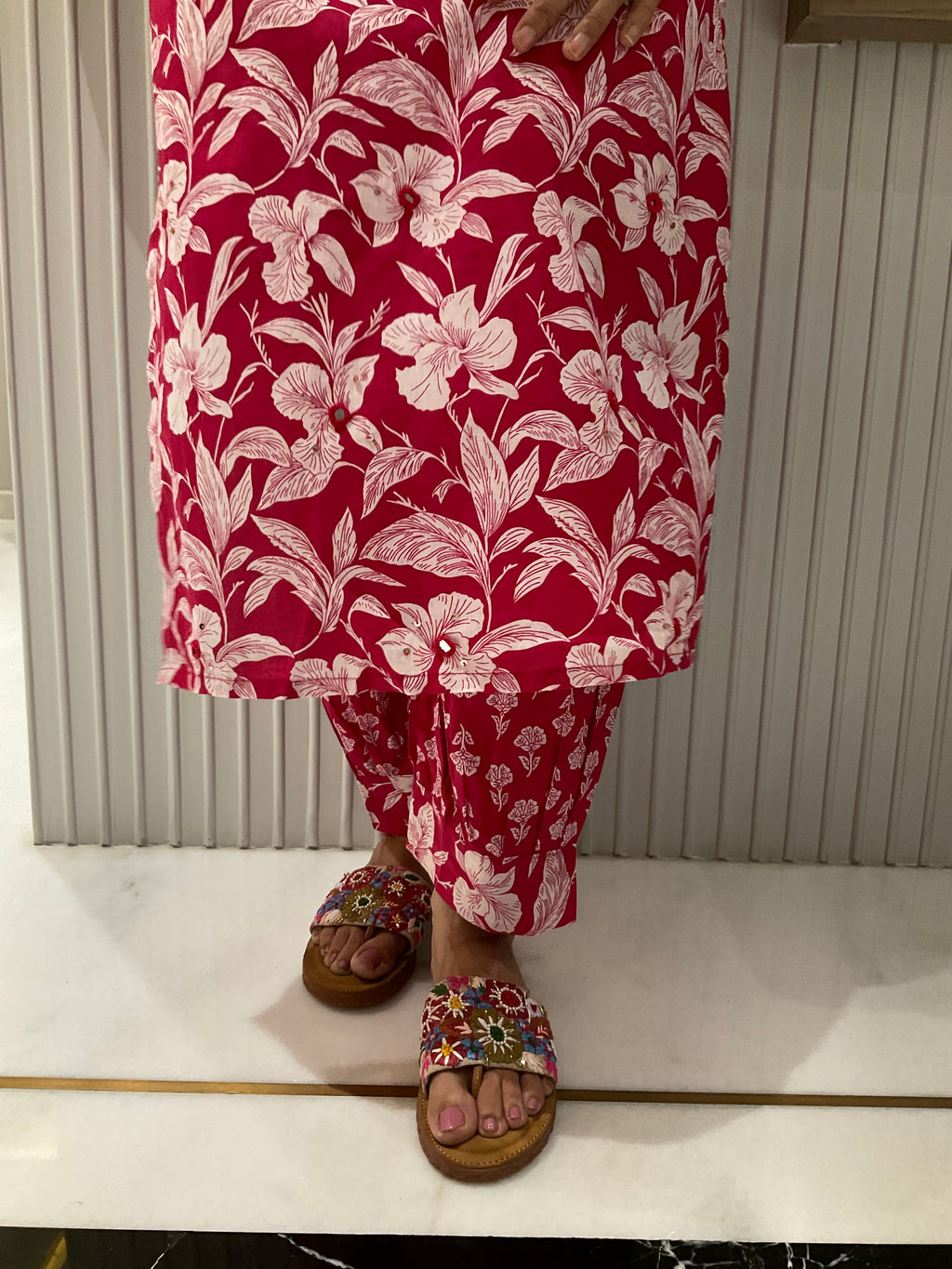 Sage blossom straight cotton suit