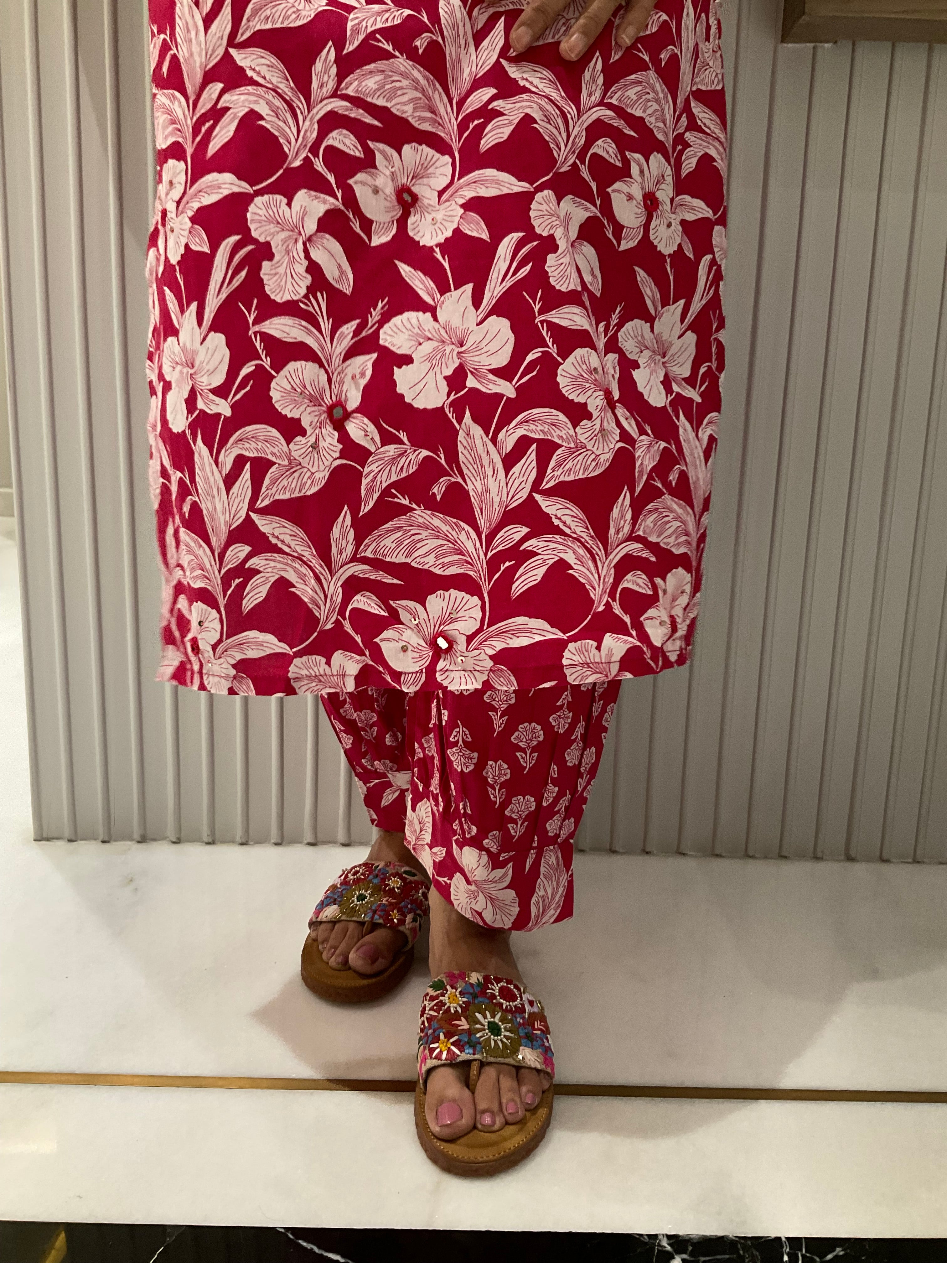 Sage blossom straight cotton suit