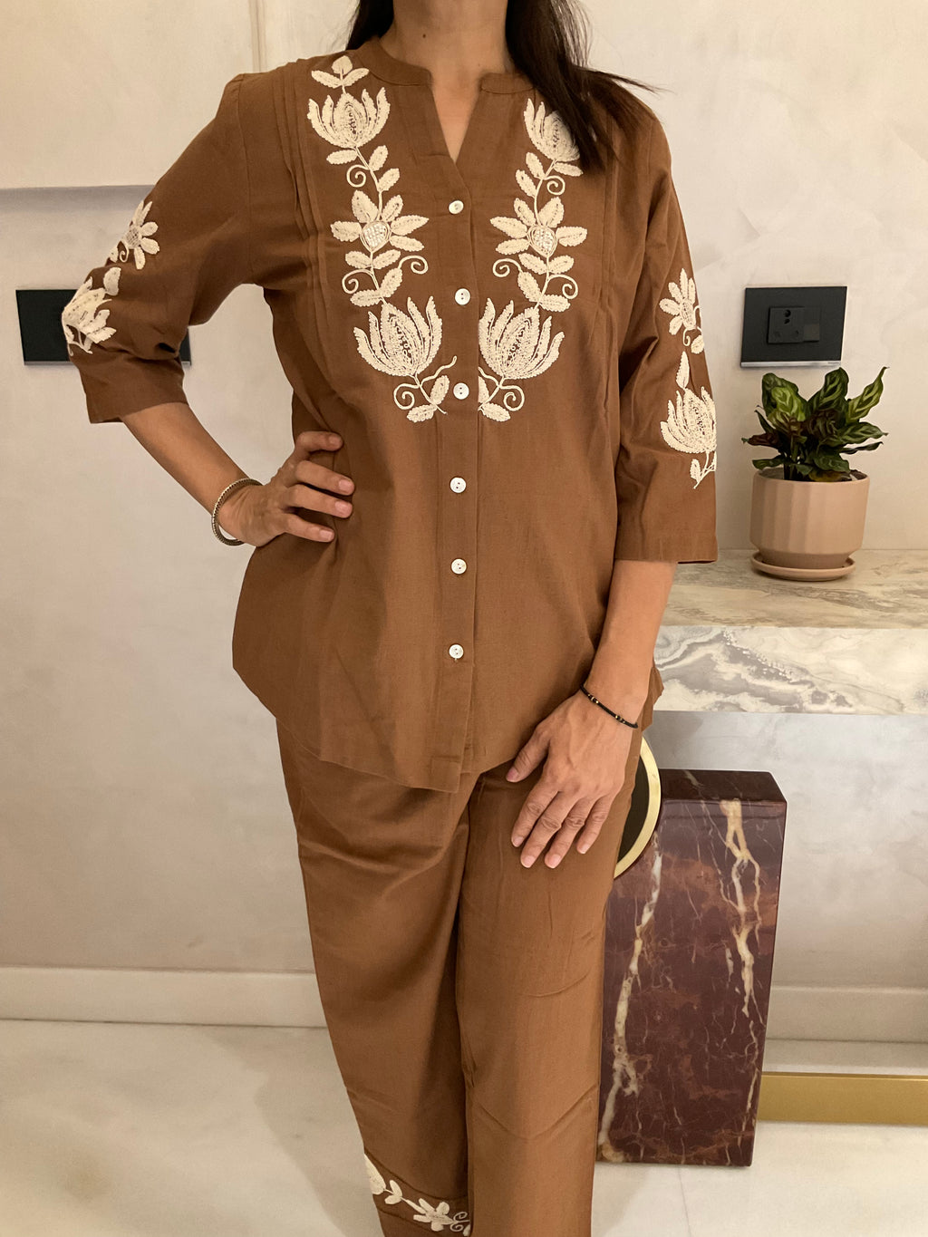Elegant floral embroidery co-ord set