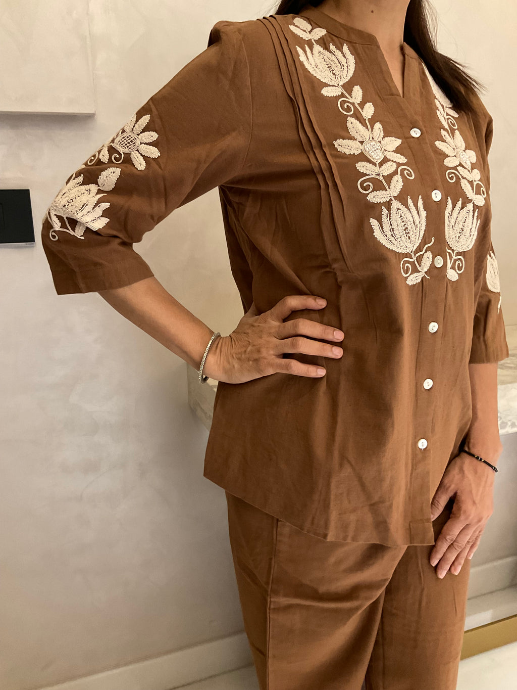Elegant floral embroidery co-ord set