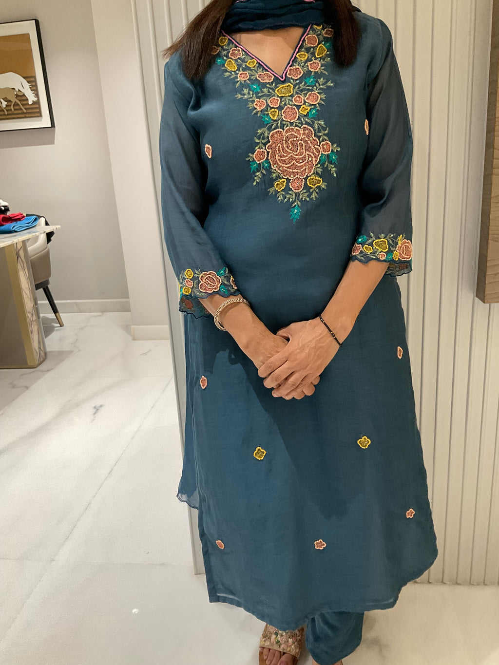 The Royal Rose-Teal straight mul suit