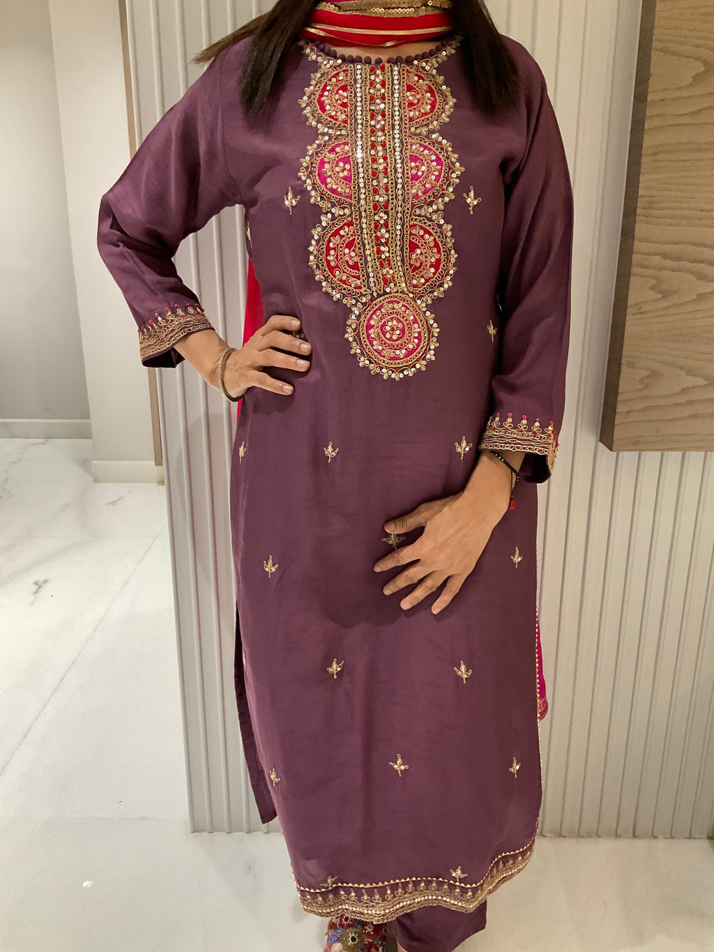 Empress wine straight dolla silk suit