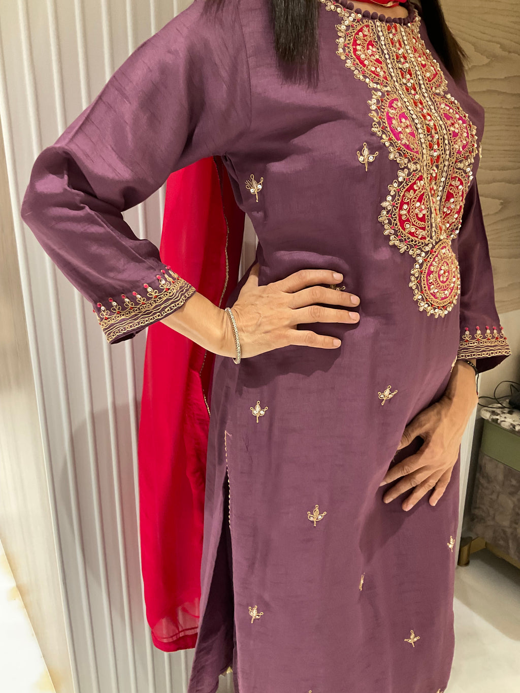 Empress wine straight dolla silk suit