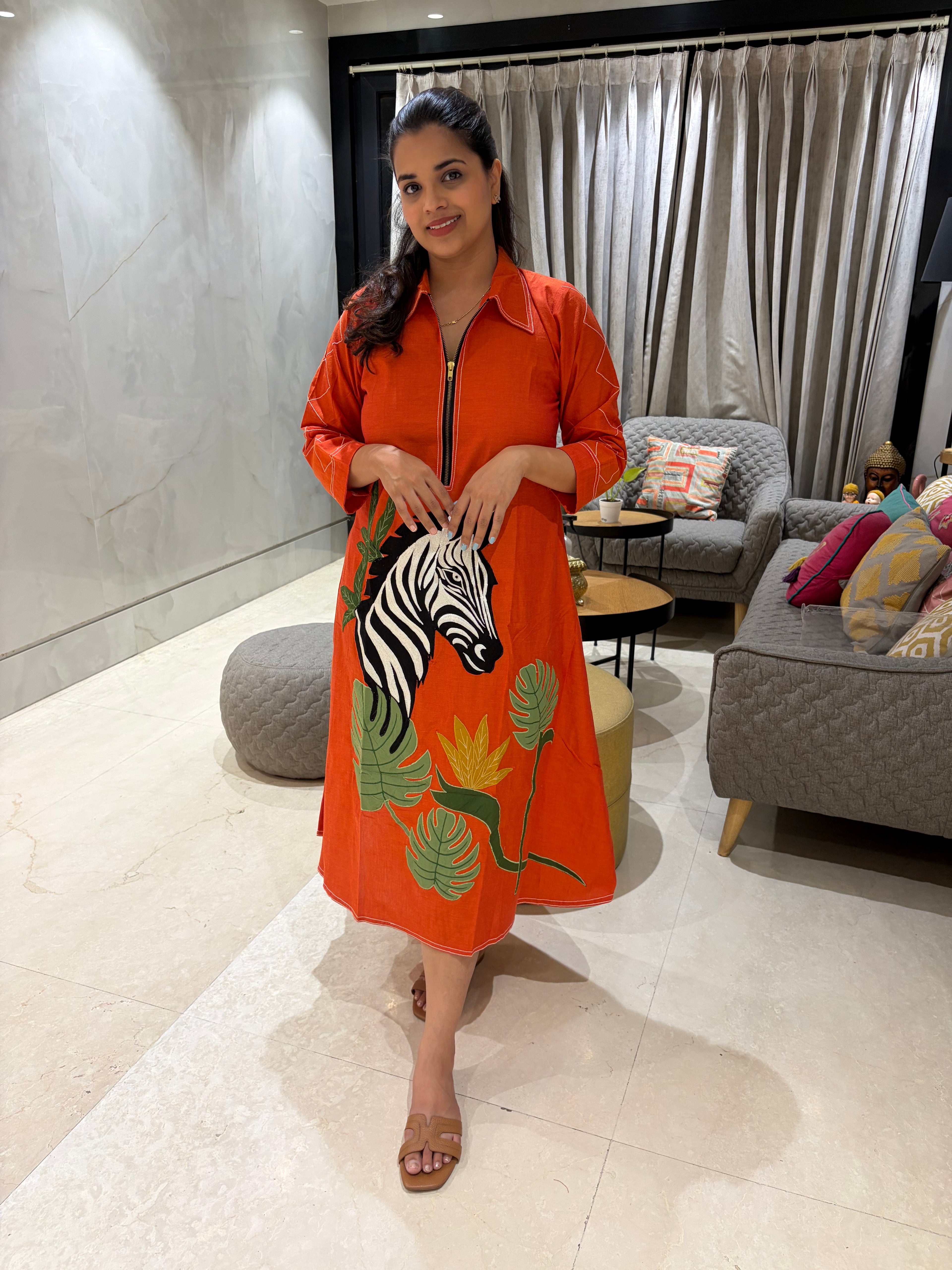 Zebra cotton a-line dress