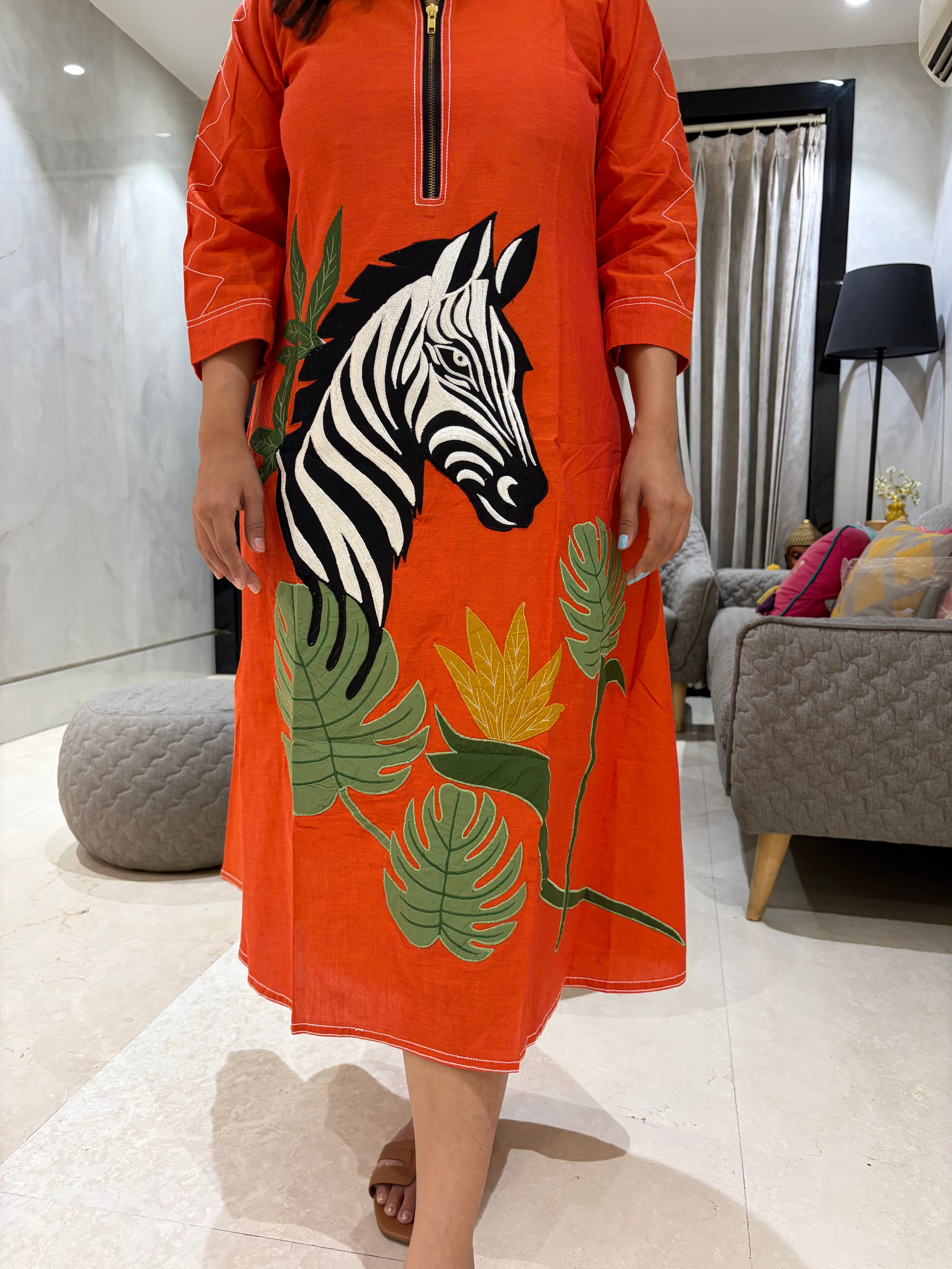 Zebra cotton a-line dress