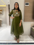 Golden flora & fauna mul chanderi A-line suits