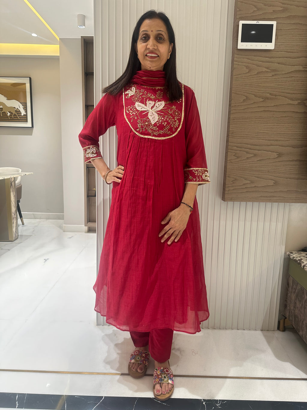 Wild poppy mul chanderi A-line suits