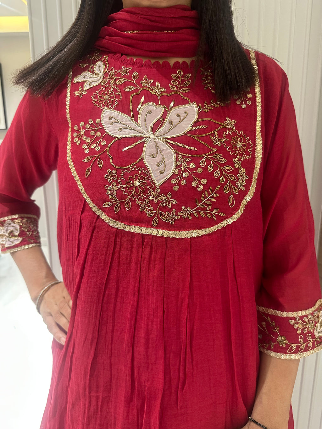 Wild poppy mul chanderi A-line suits