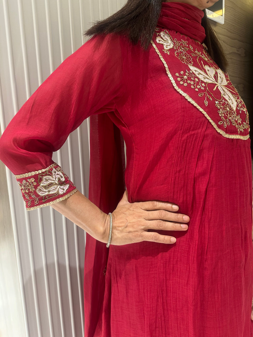 Wild poppy mul chanderi A-line suits
