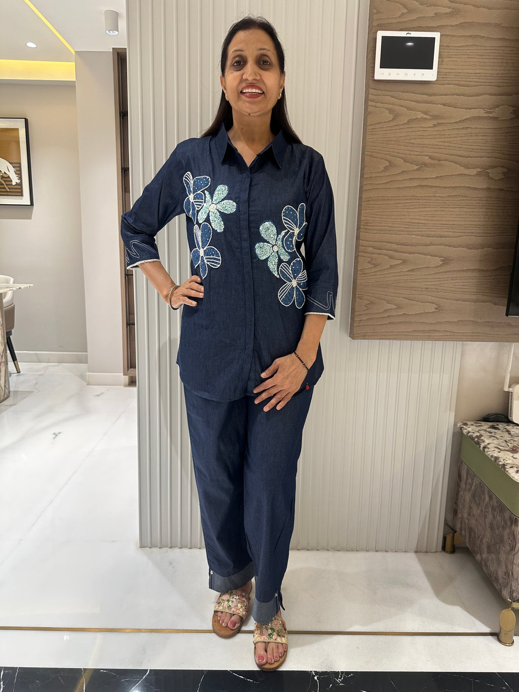 Floral embroidered denim co-ord set