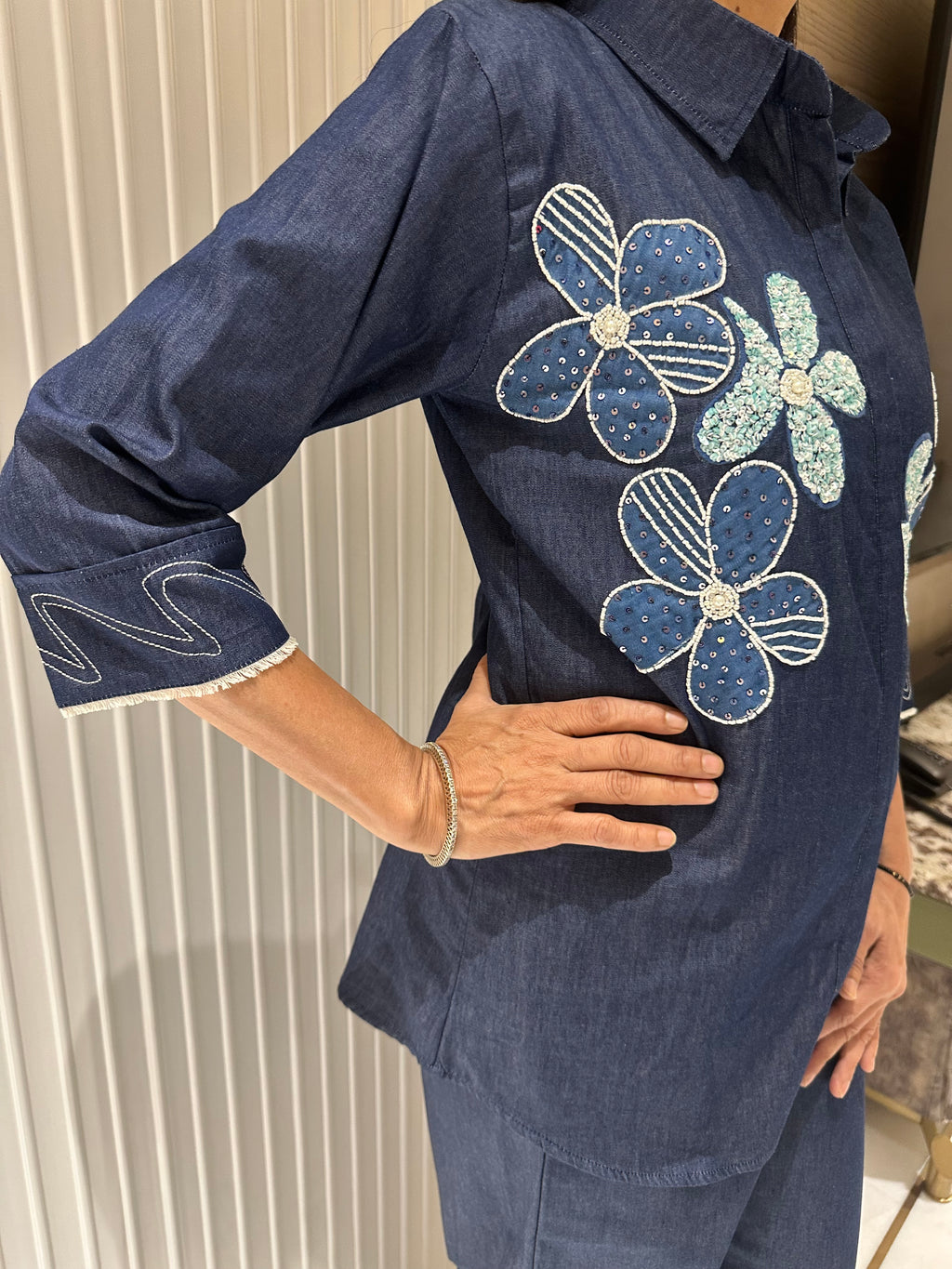 Floral embroidered denim co-ord set