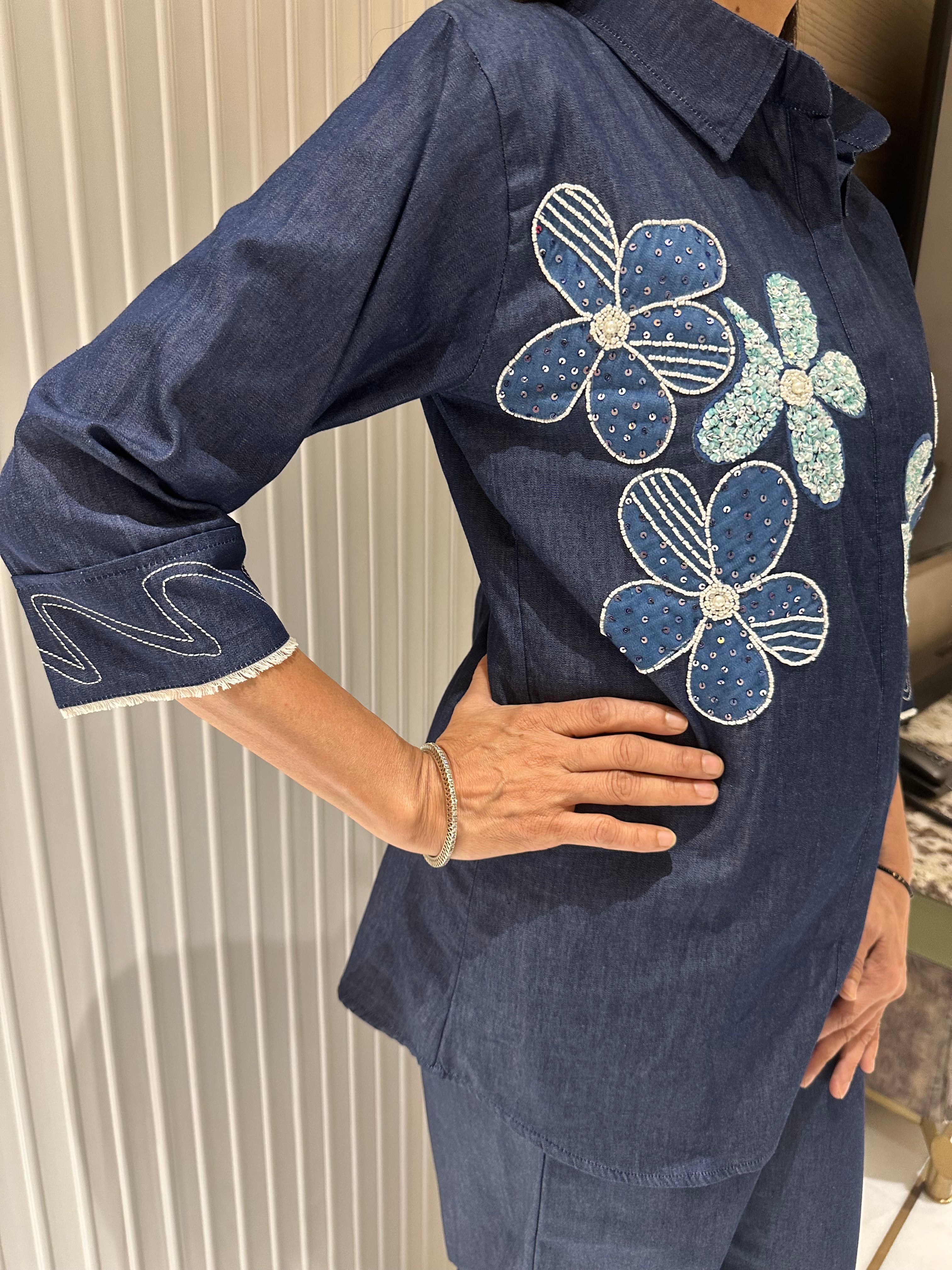 Floral embroidered denim co-ord set